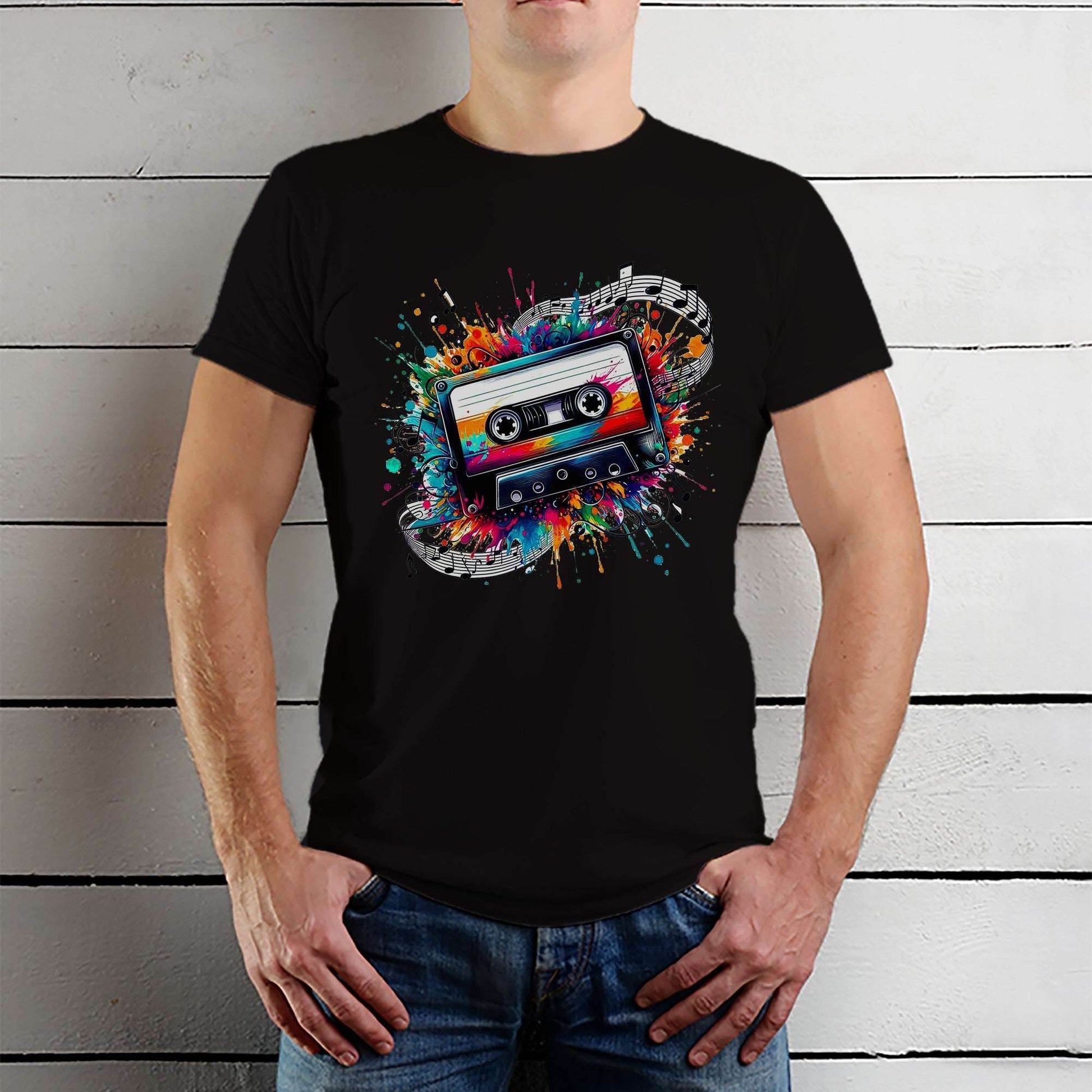 VINTAGE CLASSIC Cassette tape WITH MUSIC NOTE - Unisex Round Neck Regular Fit 100% Combed Cotton Half Sleeve T-Shirt - Mojilo Mart