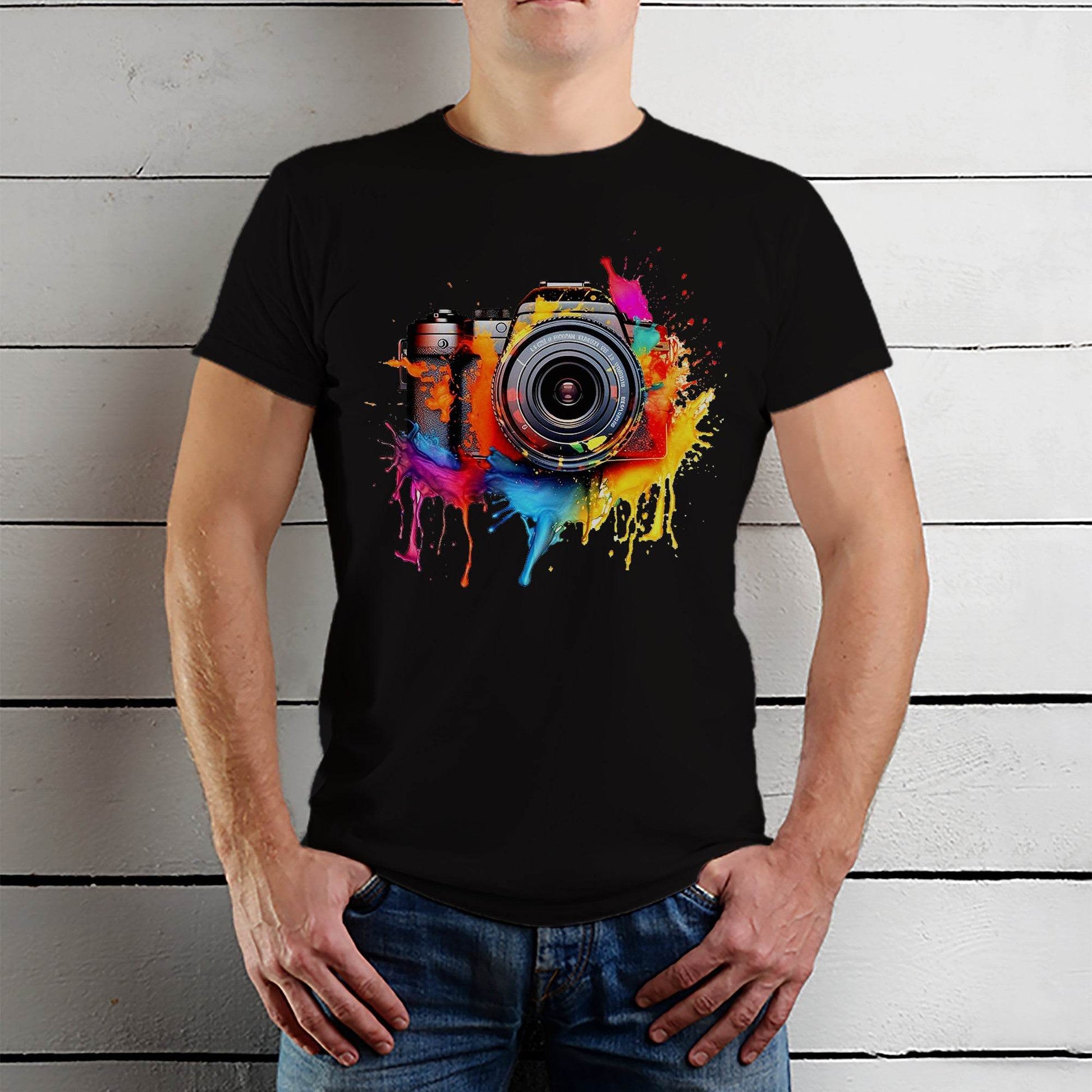 Vector colorful camera - Unisex Round Neck Regular Fit 100% Combed Cotton Half Sleeve T-Shirt - Mojilo Mart