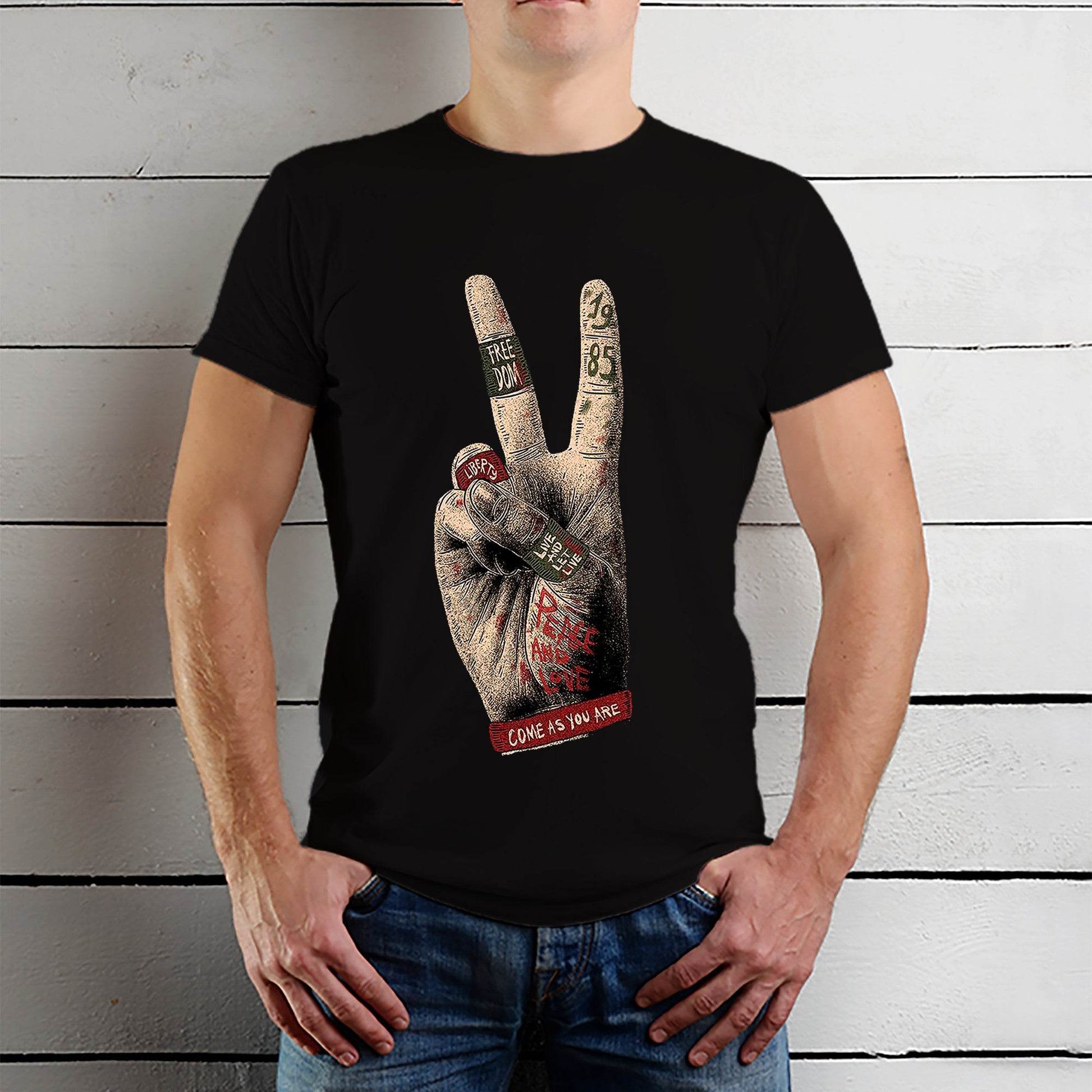 Victory Sign - Unisex Round Neck Regular Fit 100% Combed Cotton Half Sleeve T-Shirt - Mojilo Mart