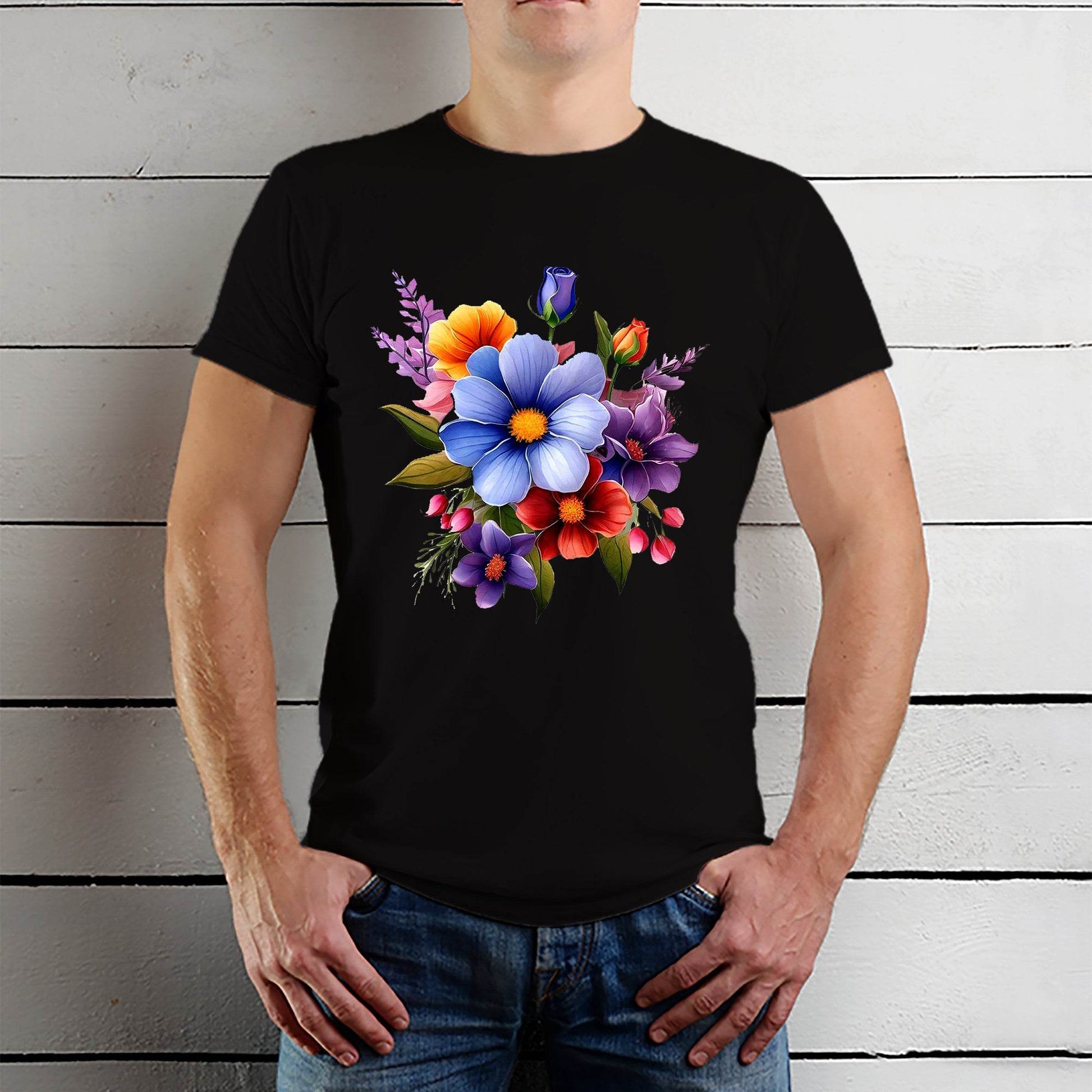 Vintage Flowers Wildflowers - Unisex Round Neck Regular Fit 100% Combed Cotton Half Sleeve T-Shirt - Mojilo Mart