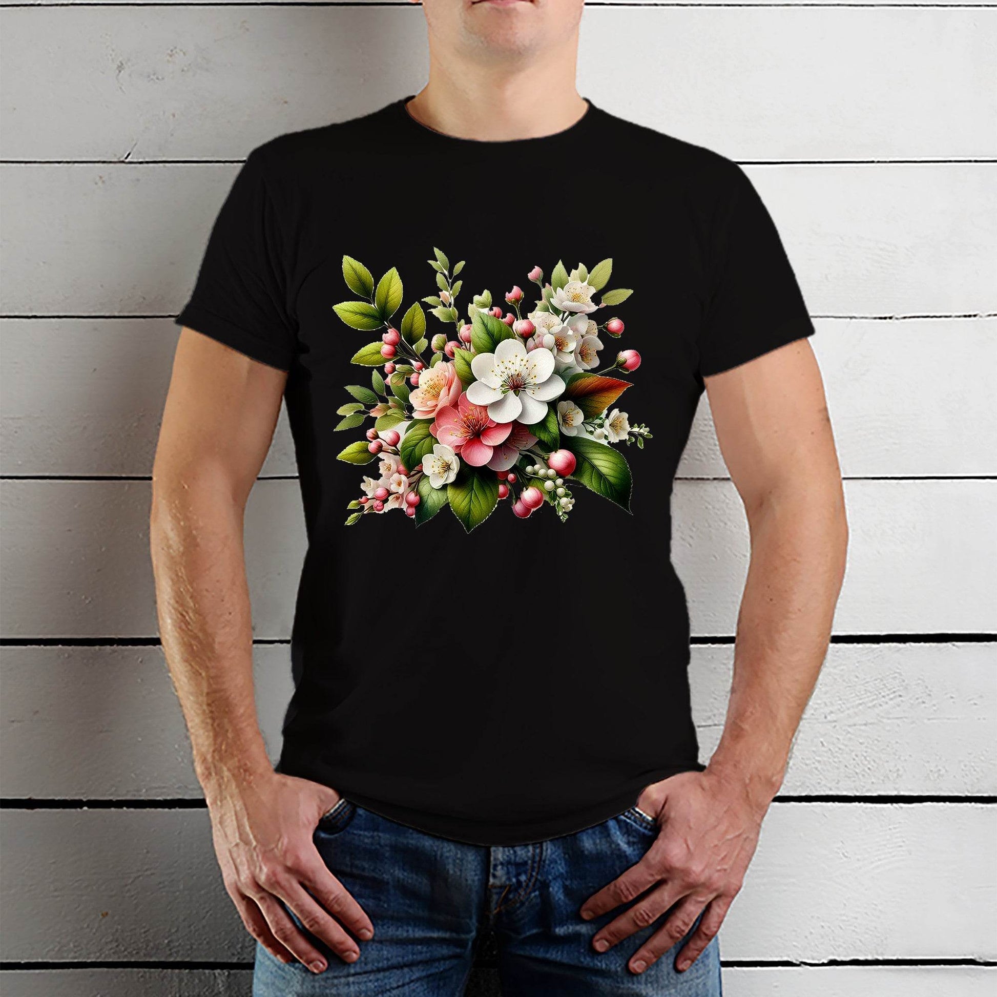 Vintage Roses Floral Bouquet - Unisex Round Neck Regular Fit 100% Combed Cotton Half Sleeve T-Shirt - Mojilo Mart