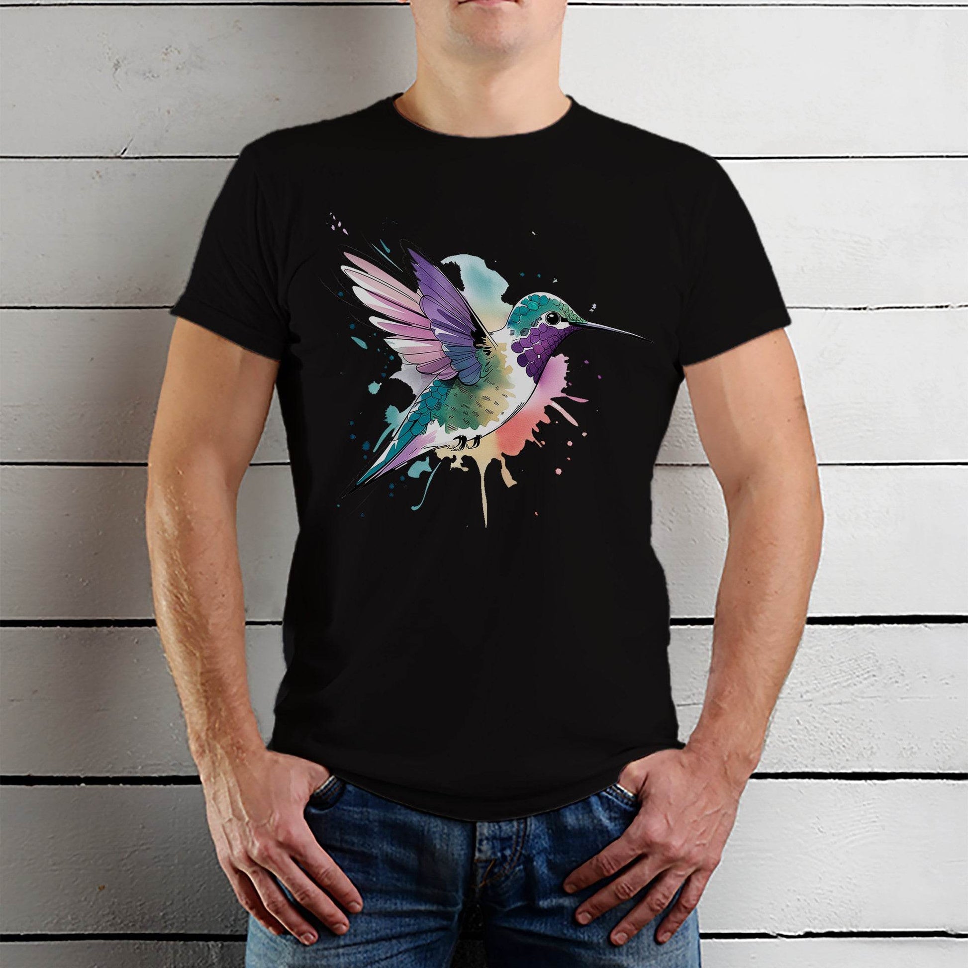 Water color Humming bird - Unisex Round Neck Regular Fit 100% Combed Cotton Half Sleeve T-Shirt - Mojilo Mart