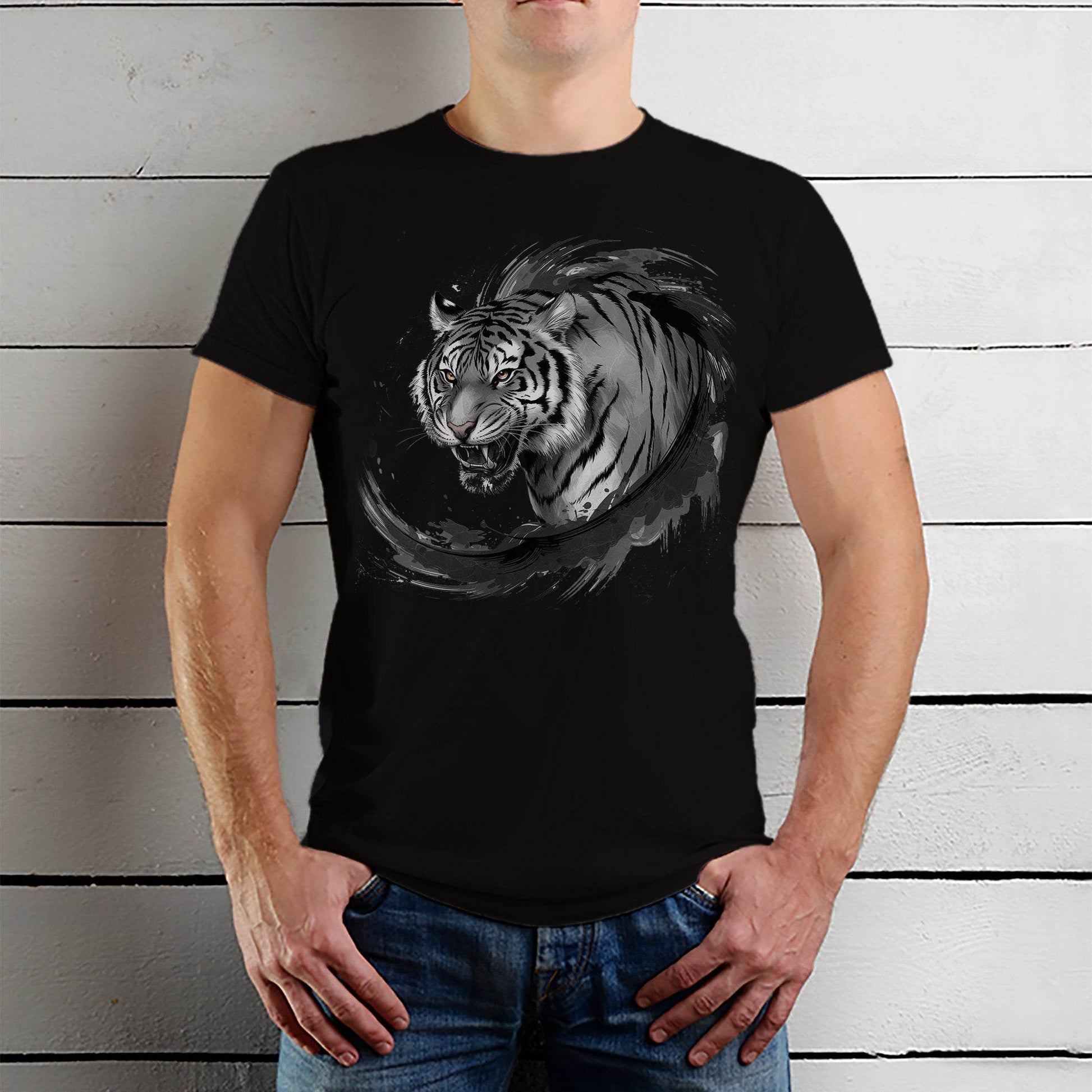 White Tiger Faded Portrait Tee - Unisex Round Neck Regular Fit 100% Combed Cotton Half Sleeve T-Shirt - Mojilo Mart