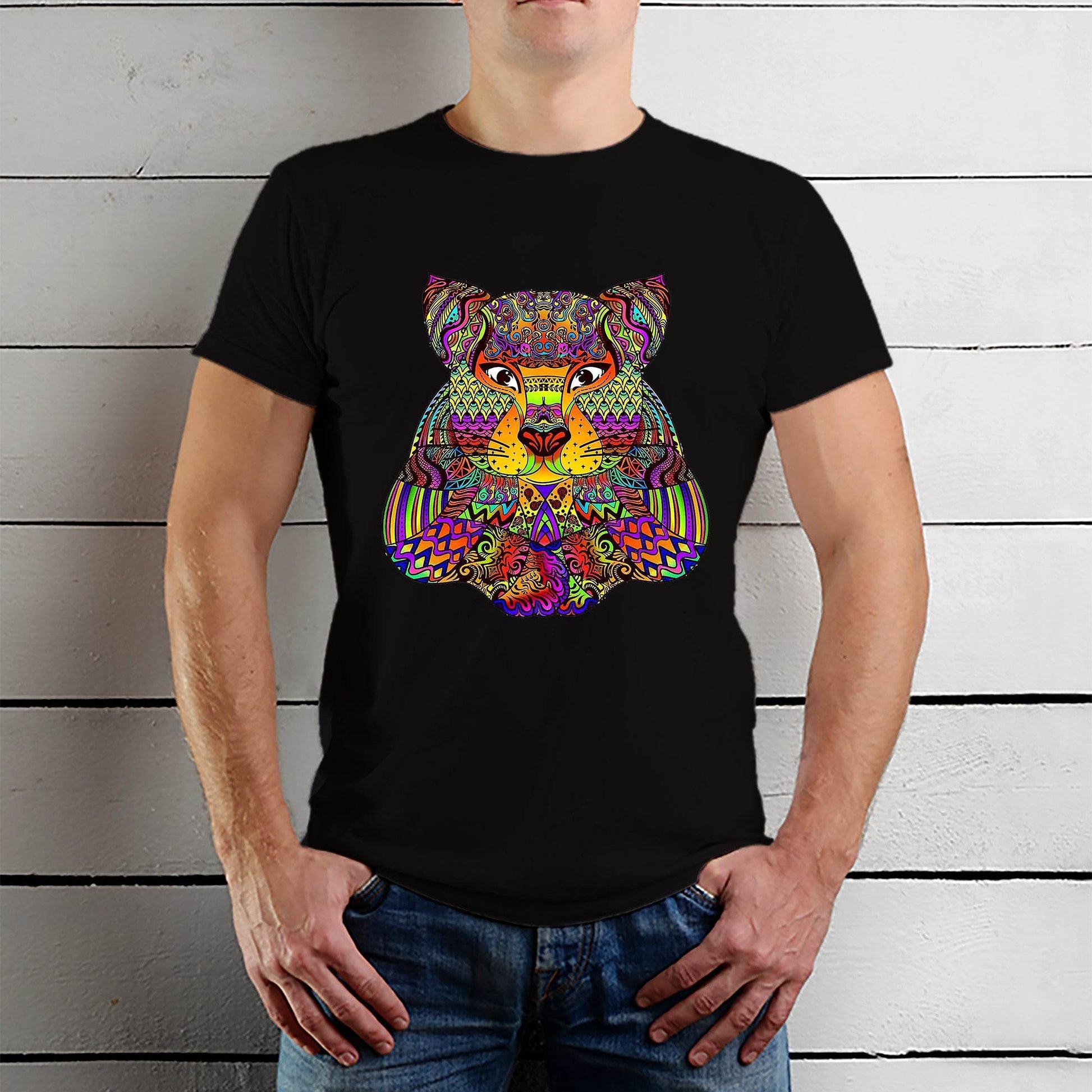 Wolf mandala colorful spectral wolf head gifts - Unisex Round Neck Regular Fit 100% Combed Cotton Half Sleeve T-Shirt - Mojilo Mart