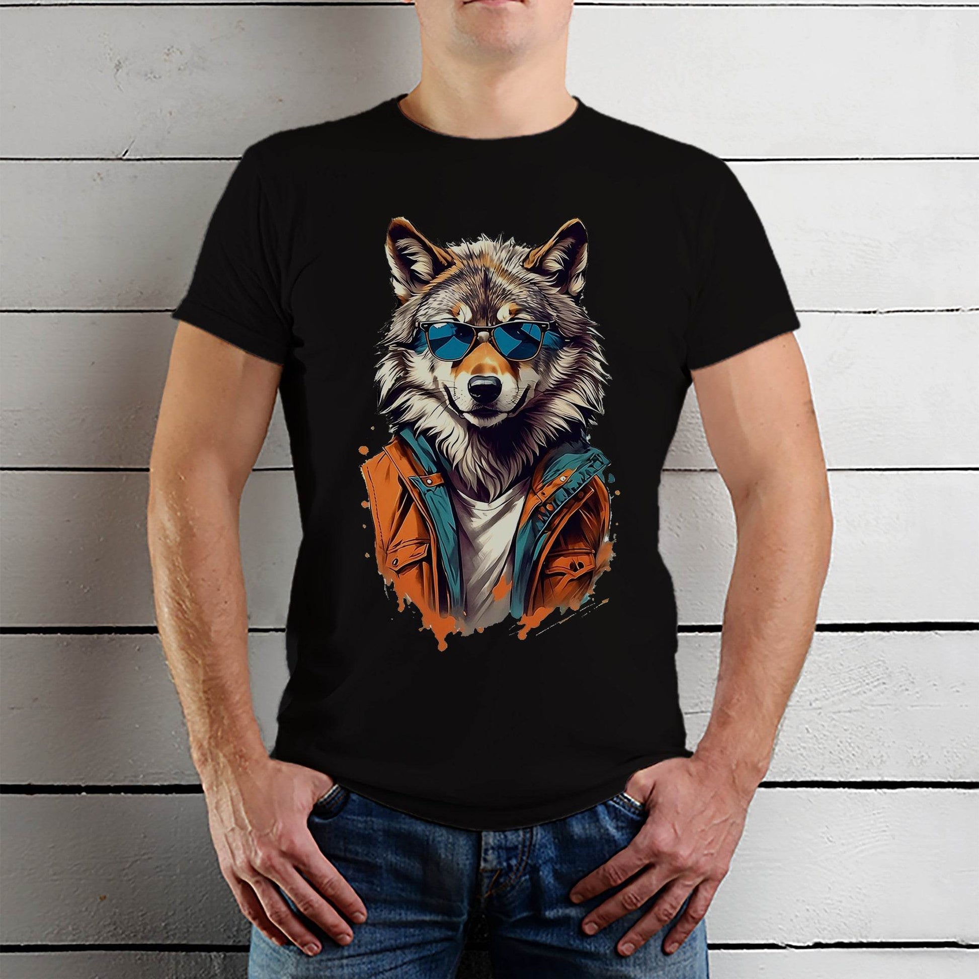 Wolf wearing sunglasses - Unisex Round Neck Regular Fit 100% Combed Cotton Half Sleeve T-Shirt - Mojilo Mart