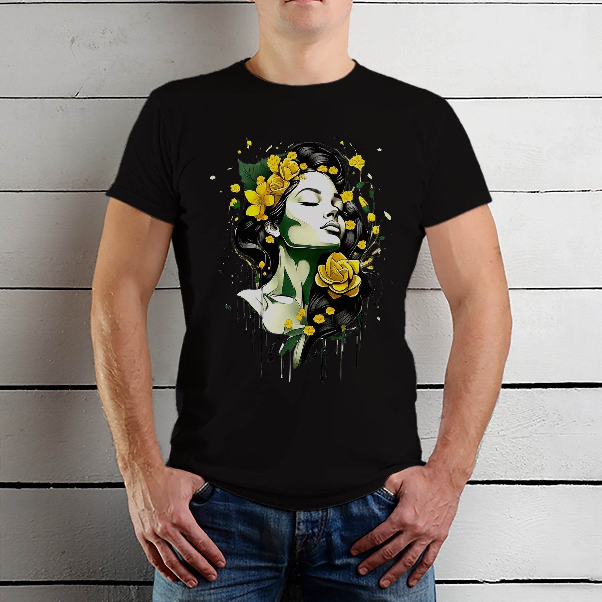 Woman with flowers art - Unisex Round Neck Regular Fit 100% Combed Cotton Half Sleeve T-Shirt - Mojilo Mart