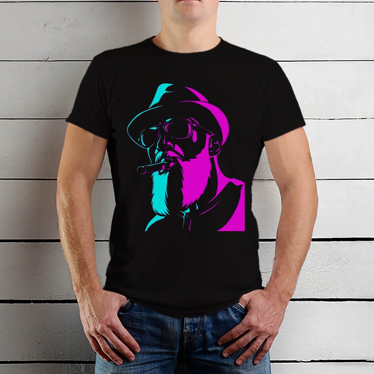 Wooden Cigar Man Painting - Unisex Round Neck Regular Fit 100% Combed Cotton Half Sleeve T-Shirt - Mojilo Mart