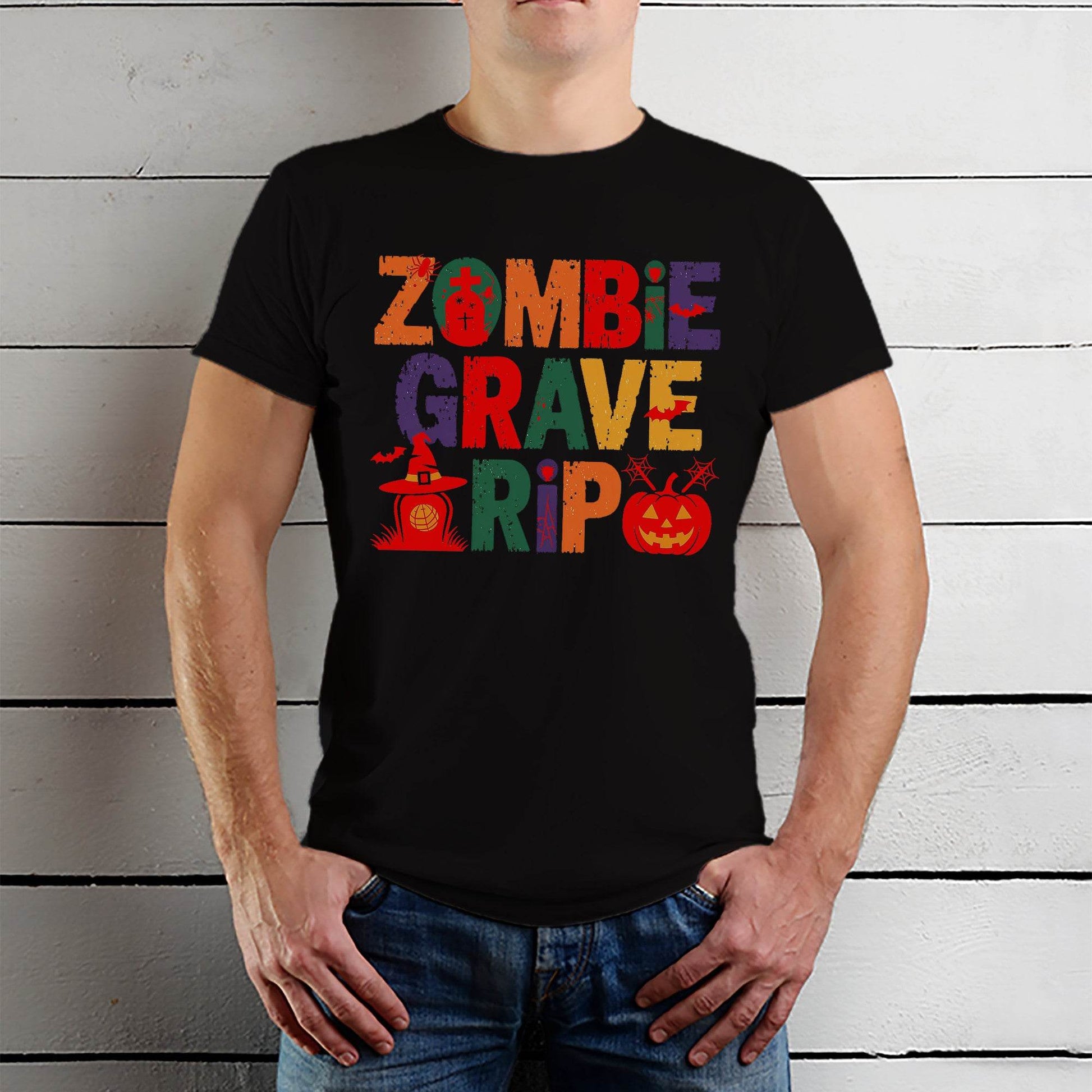ZOMBIE GRAVE RIP - Unisex Round Neck Regular Fit 100% Combed Cotton Half Sleeve T-Shirt - Mojilo Mart