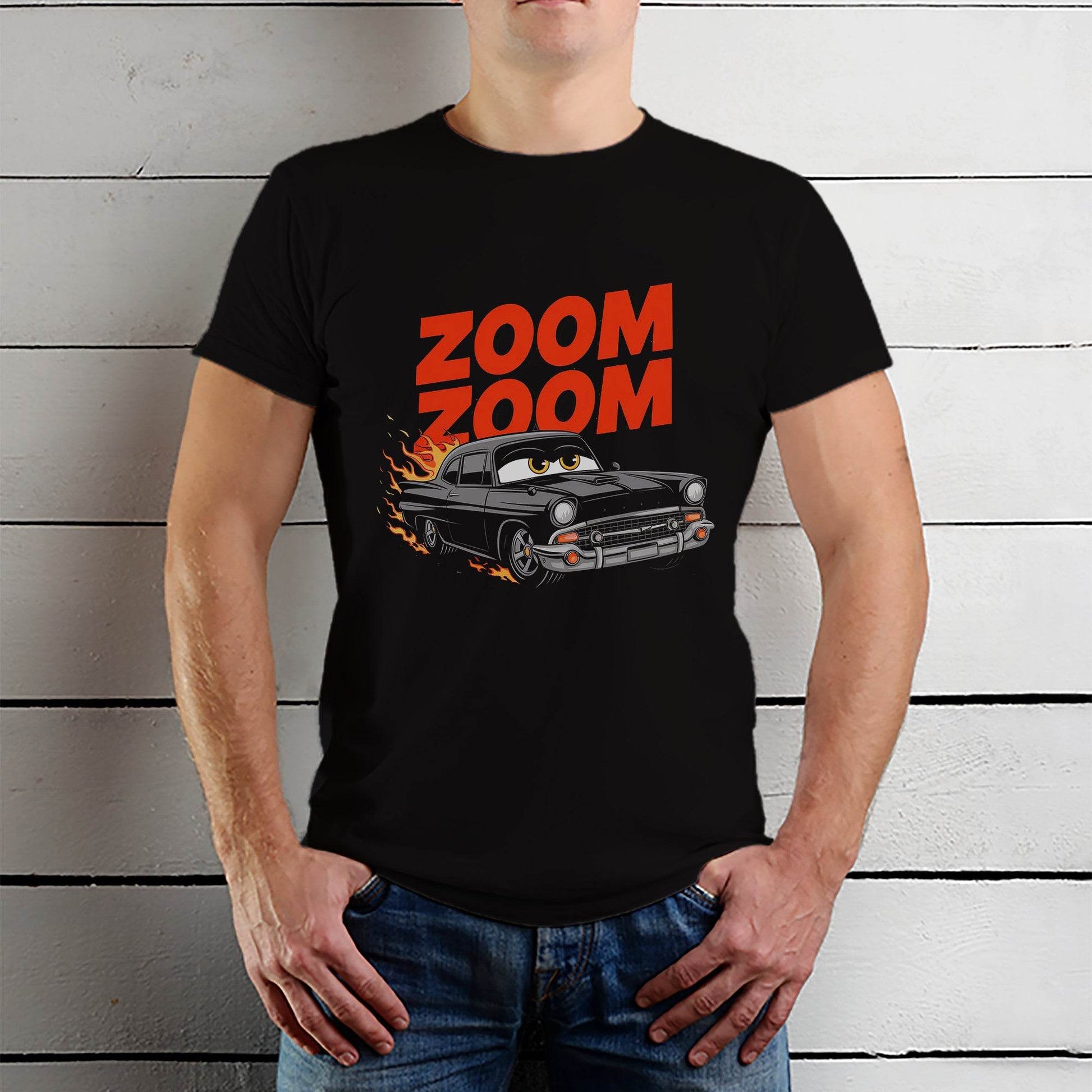 ZOOM ZOOM - Unisex Round Neck Regular Fit 100% Combed Cotton Half Sleeve T-Shirt - Mojilo Mart