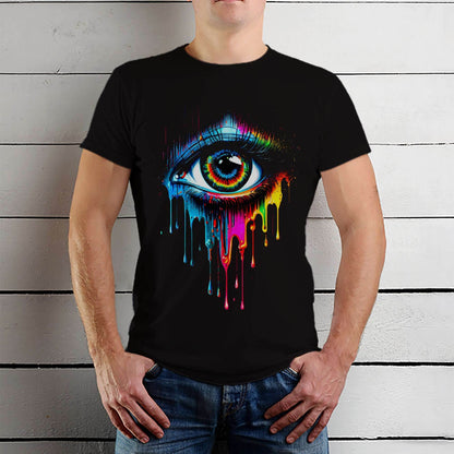 Aesthetic abstract eye with colourful drip effect - Unisex Round Neck Regular Fit 100% Combed Cotton Half Sleeve T-Shirt - Mojilo Mart