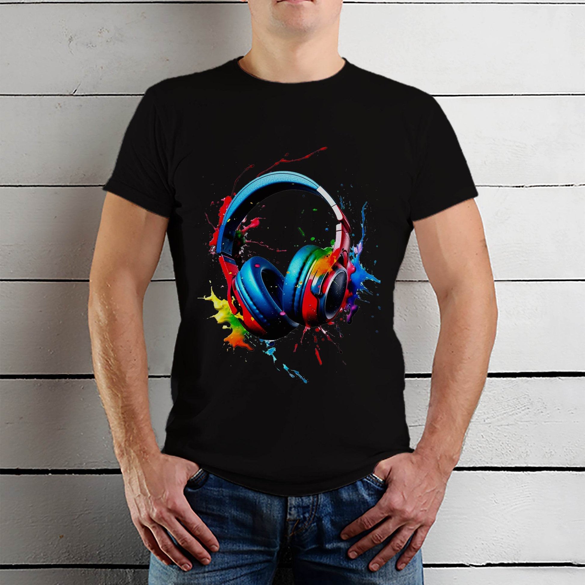 Colored headphones with a splash of paint - Unisex Round Neck Regular Fit 100% Combed Cotton Half Sleeve T-Shirt - Mojilo Mart