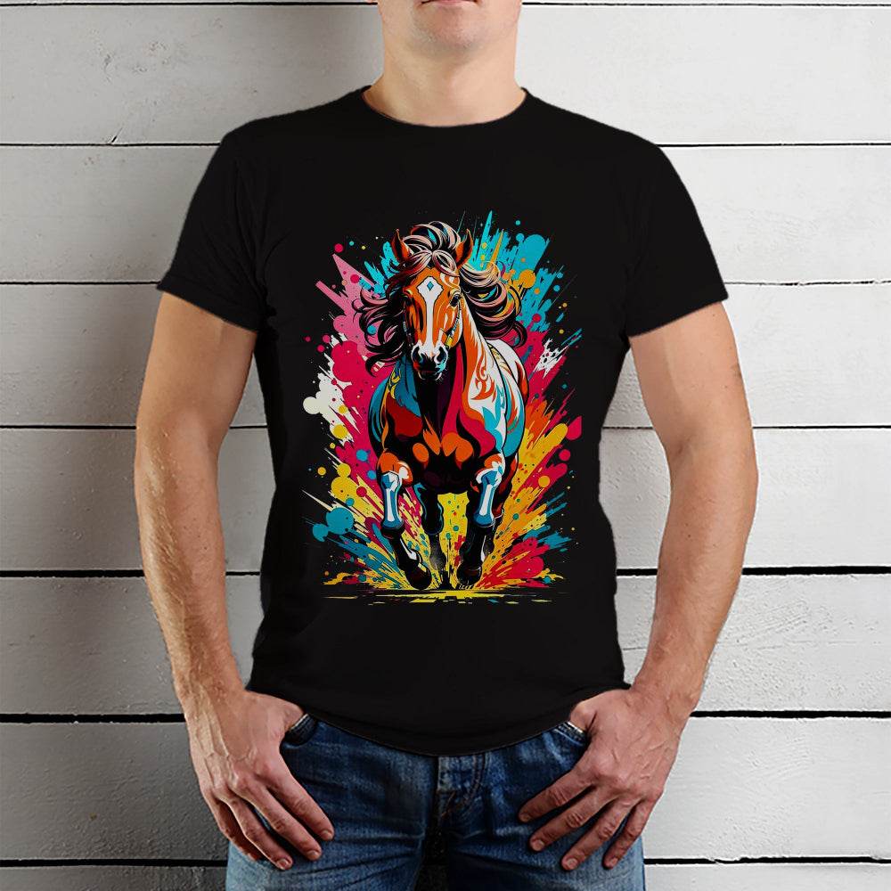 Colorful graffiti of a horse - Unisex Round Neck Regular Fit 100% Combed Cotton Half Sleeve T-Shirt - Mojilo Mart