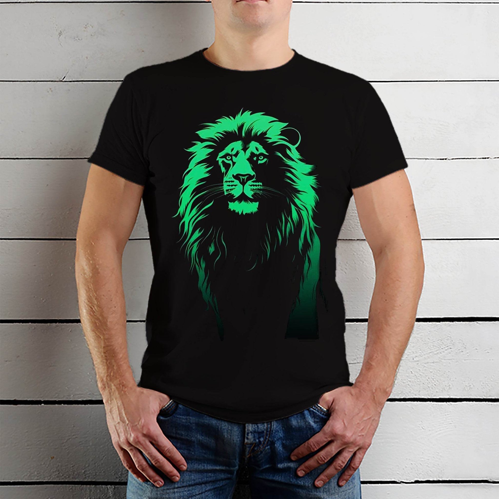 Green And Black Lion - Unisex Round Neck Regular Fit 100% Combed Cotton Half Sleeve T-Shirt - Mojilo Mart