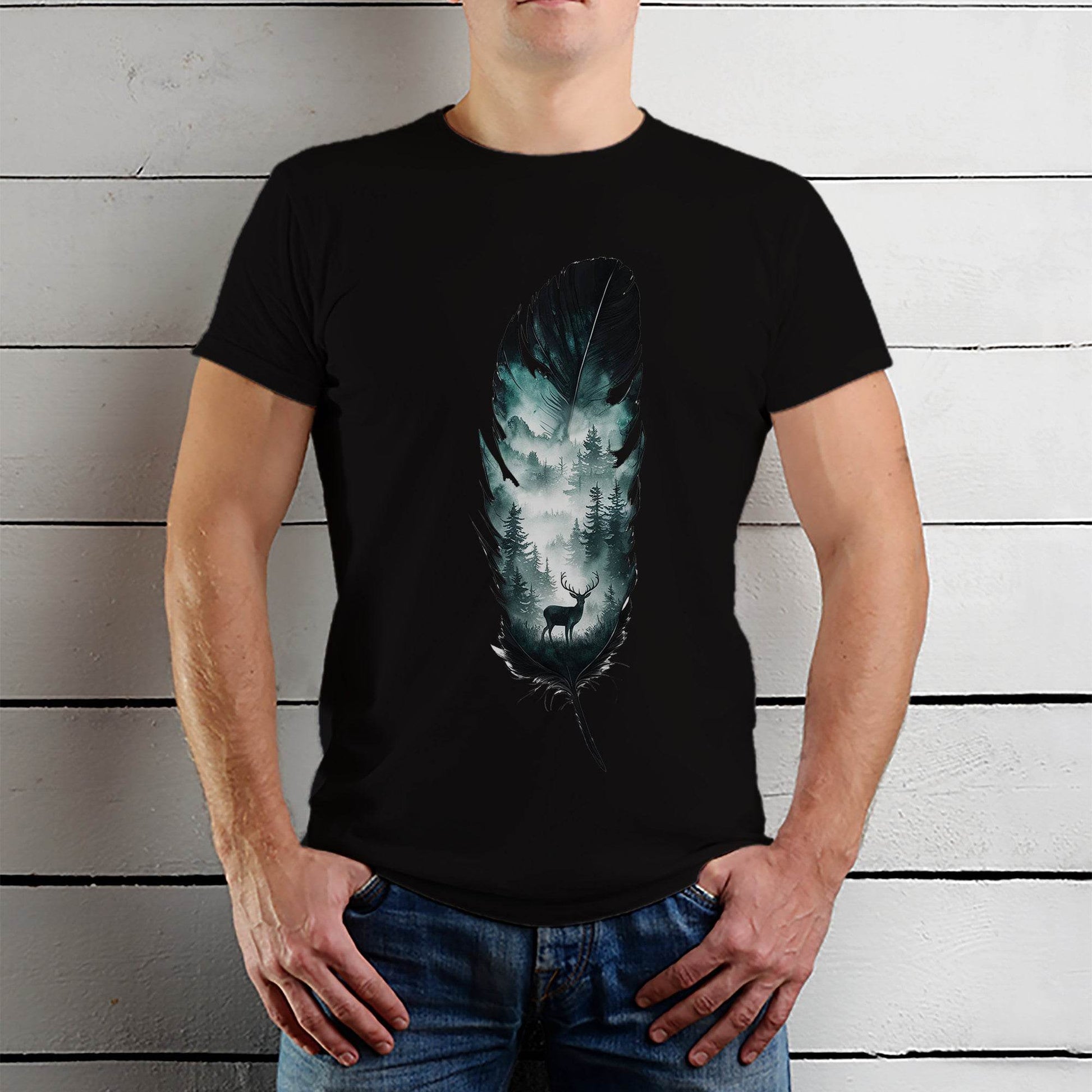 Moose with a forest - Unisex Round Neck Regular Fit 100% Combed Cotton Half Sleeve T-Shirt - Mojilo Mart