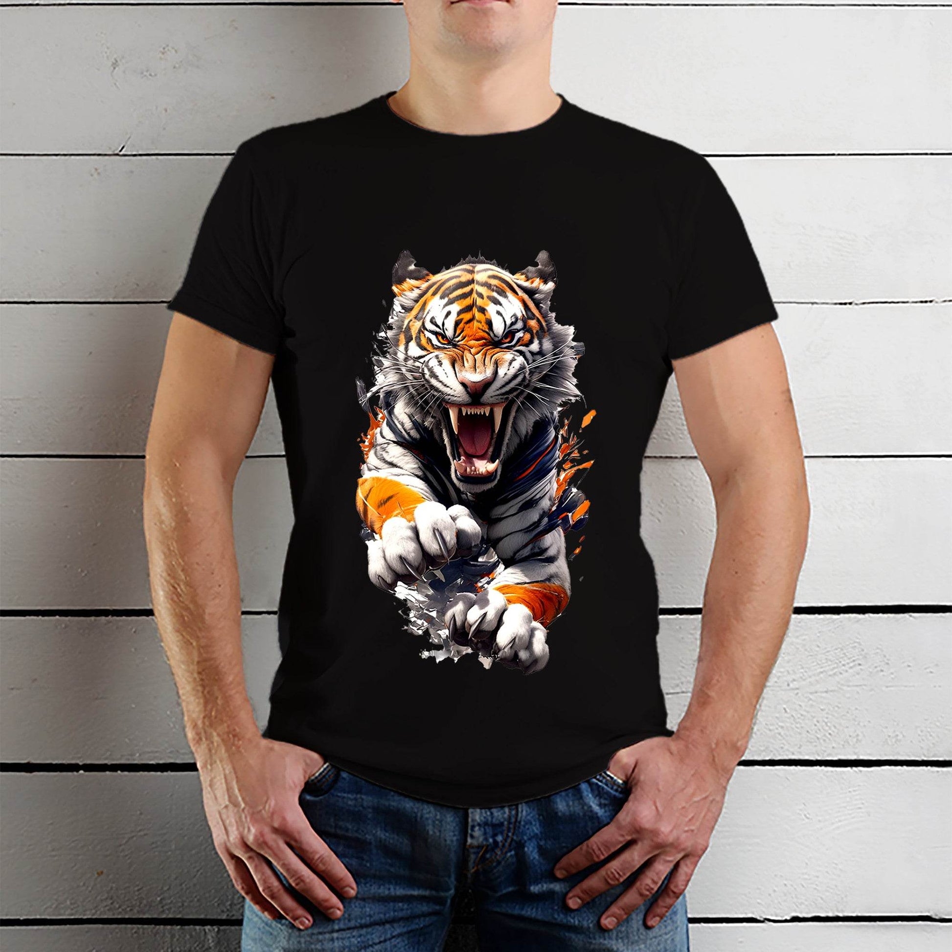 Vibrant tshirt featuring a tigers - Unisex Round Neck Regular Fit 100% Combed Cotton Half Sleeve T-Shirt - Mojilo Mart