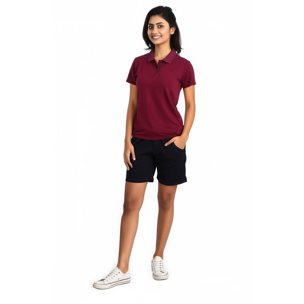 women staff uniform Polo Neck Cotton T-Shirt with DTF Printing and custom Sexy Office Girls Tshirt Logo Design