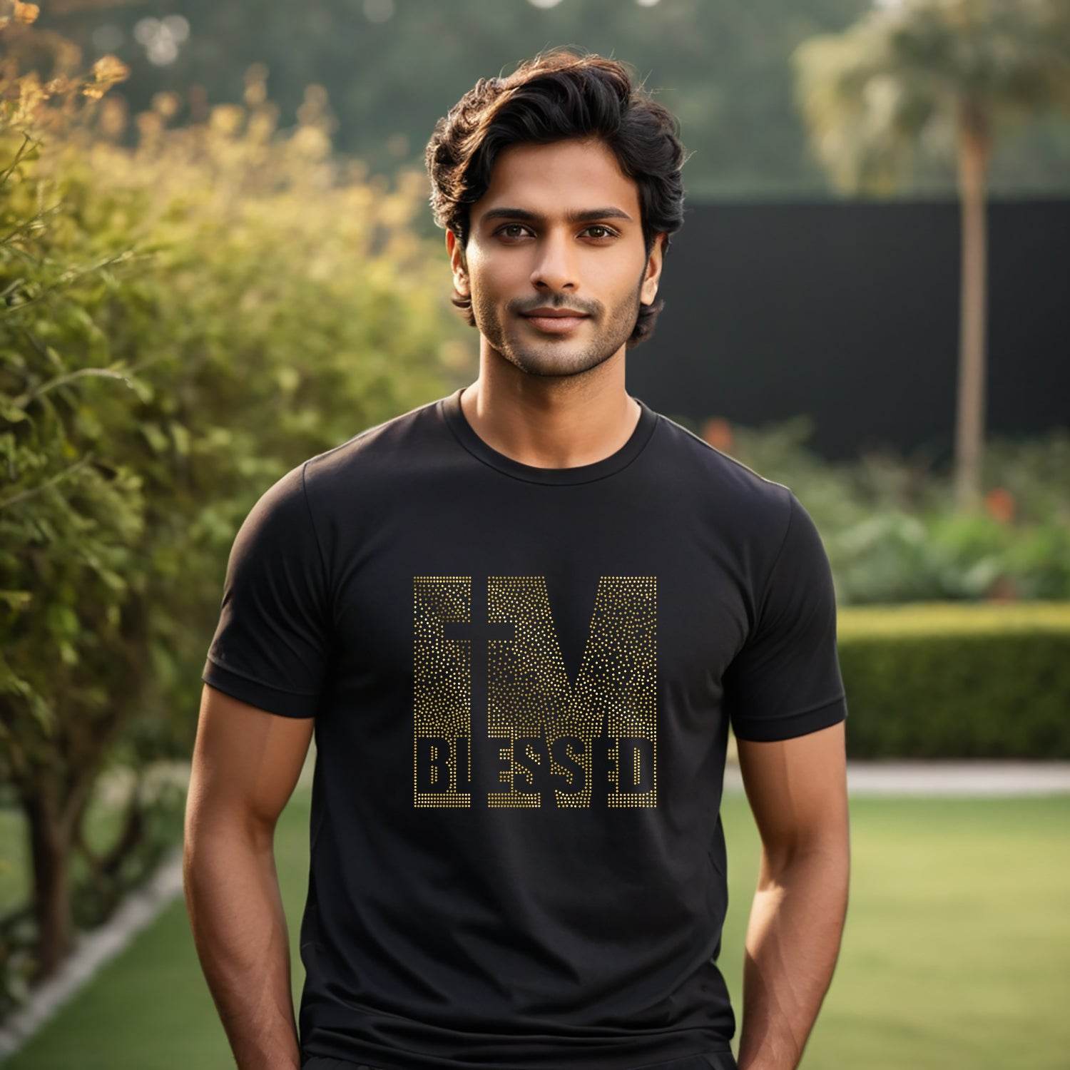 GOLD SPANGLE IM BLESSED - Unisex Round Neck Regular Fit 100% Combed Cotton Half Sleeve T-Shirt - Mojilo Mart
