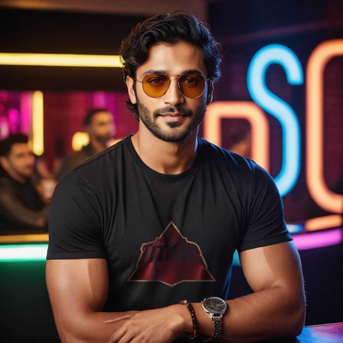 GOLD & RED SPANGLE GUJARAT TITANS - Unisex Round Neck Regular Fit 100% Combed Cotton Half Sleeve T-Shirt - Mojilo Mart