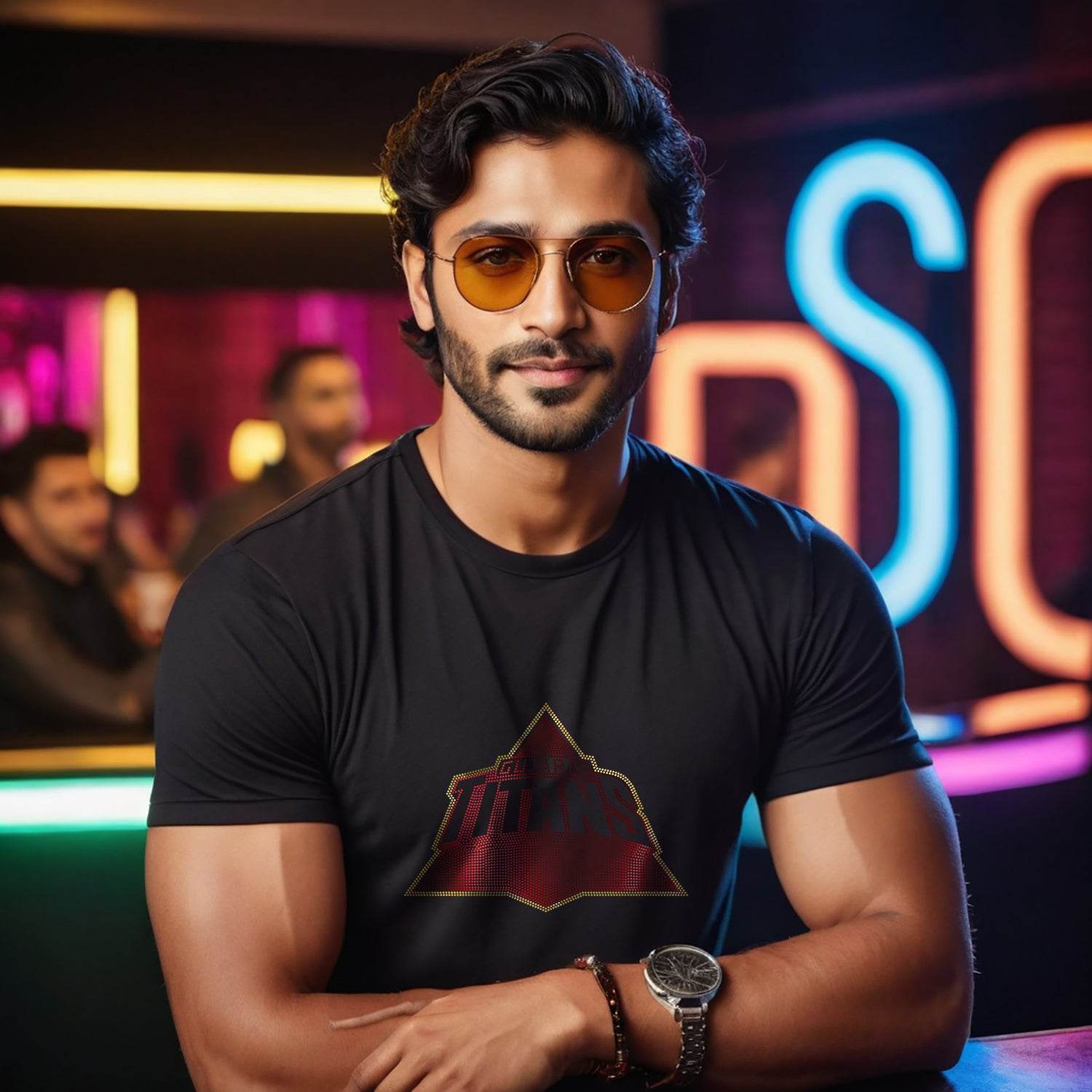 GOLD & RED SPANGLE GUJARAT TITANS - Unisex Round Neck Regular Fit 100% Combed Cotton Half Sleeve T-Shirt - Mojilo Mart