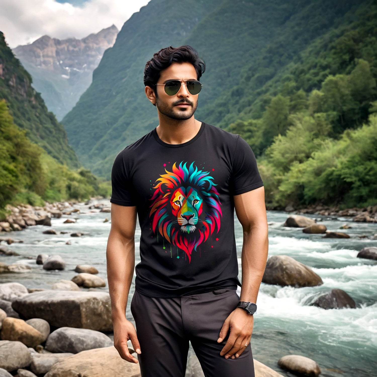Colorful Lion - Unisex Round Neck Regular Fit 100% Combed Cotton Half Sleeve T-Shirt - Mojilo Mart