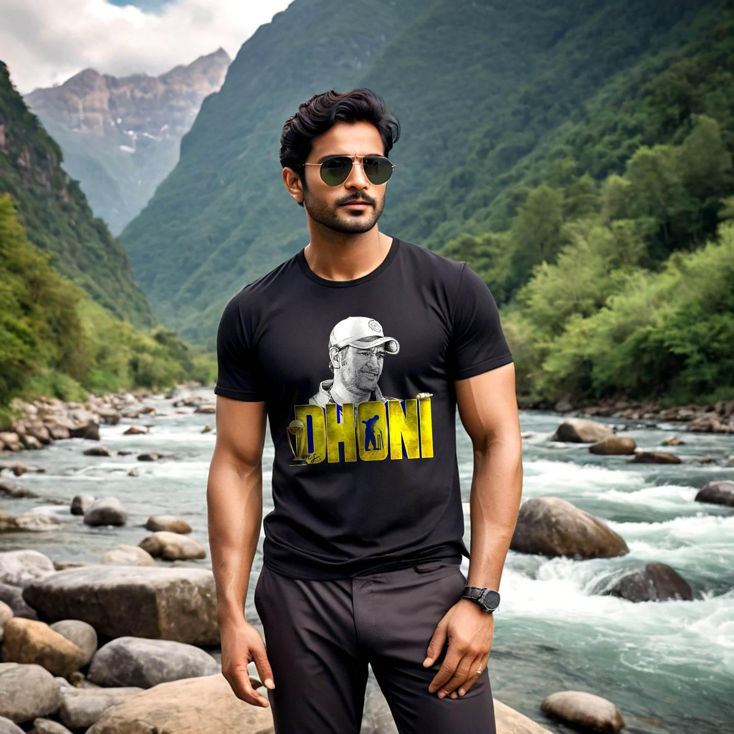 Ms Dhoni Photo Printed - Unisex Round Neck Regular Fit 100% Combed Cotton Half Sleeve T-Shirt - Mojilo Mart