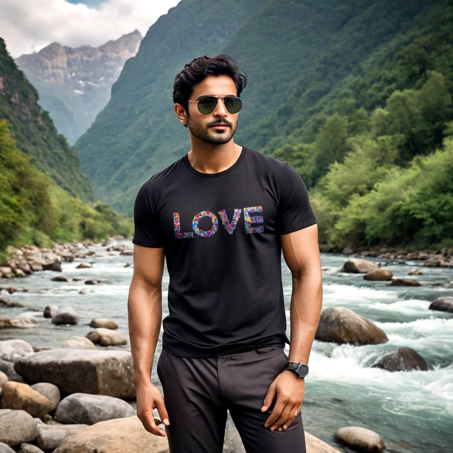 Retro Love Graphic Tee - Unisex Round Neck Regular Fit 100% Combed Cotton Half Sleeve T-Shirt - Mojilo Mart