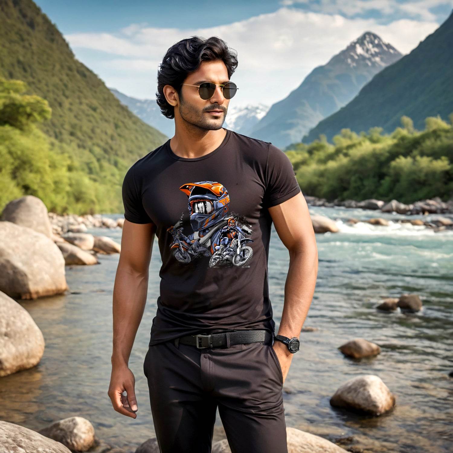 Motorcycle Printed Shirt Mountain Bike Outdoor Riding Graphic - Unisex Round Neck Regular Fit 100% Combed Cotton Half Sleeve T-Shirt - Mojilo Mart