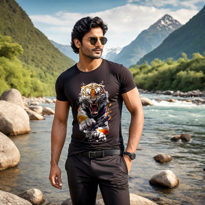 Vibrant tshirt featuring a tigers - Unisex Round Neck Regular Fit 100% Combed Cotton Half Sleeve T-Shirt - Mojilo Mart