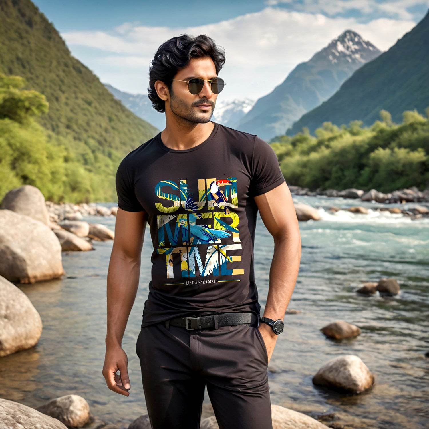 Summer Time Like A Paradise - Unisex Round Neck Regular Fit 100% Combed Cotton Half Sleeve T-Shirt - Mojilo Mart