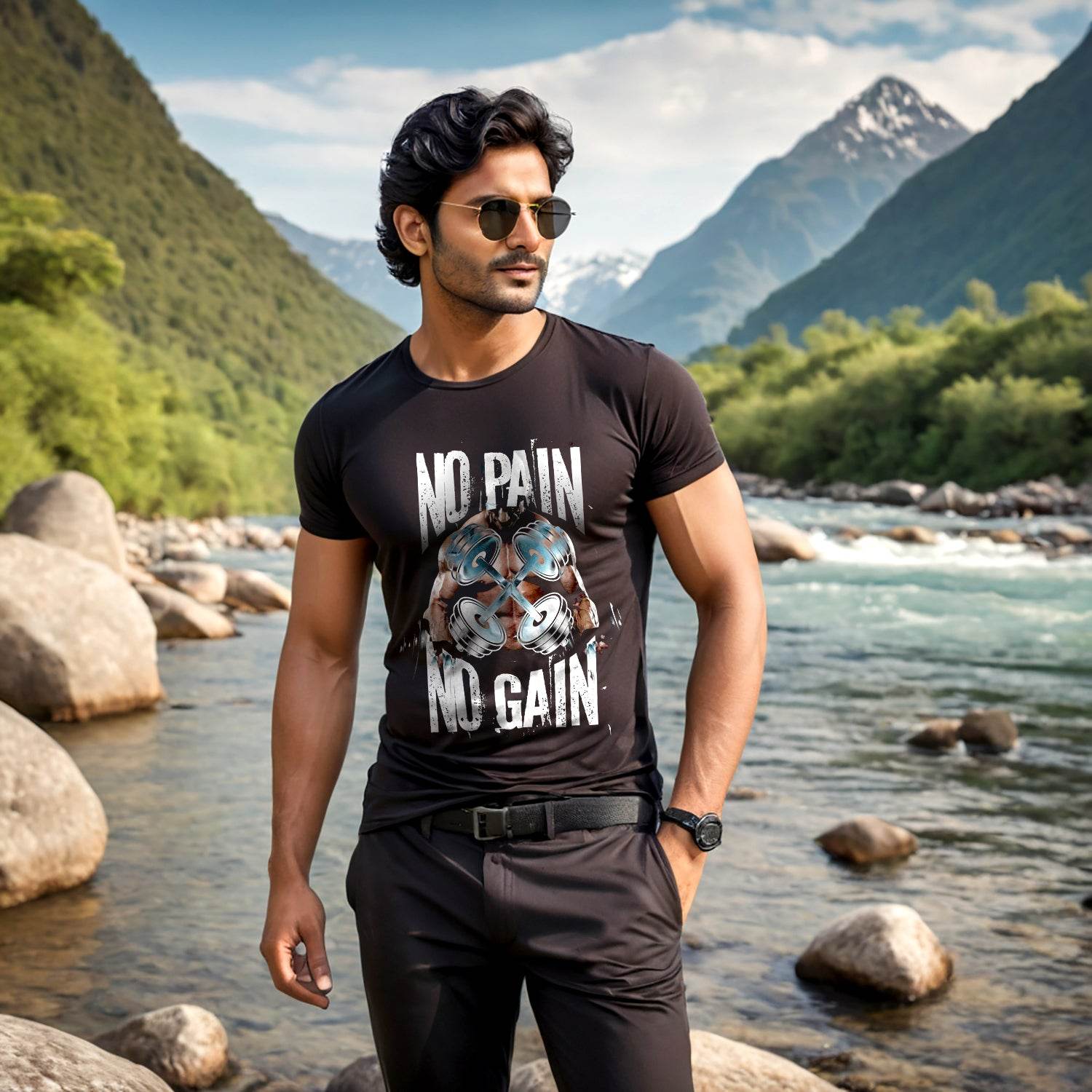 No Pain No Gain - Unisex Round Neck Regular Fit 100% Combed Cotton Half Sleeve T-Shirt - Mojilo Mart