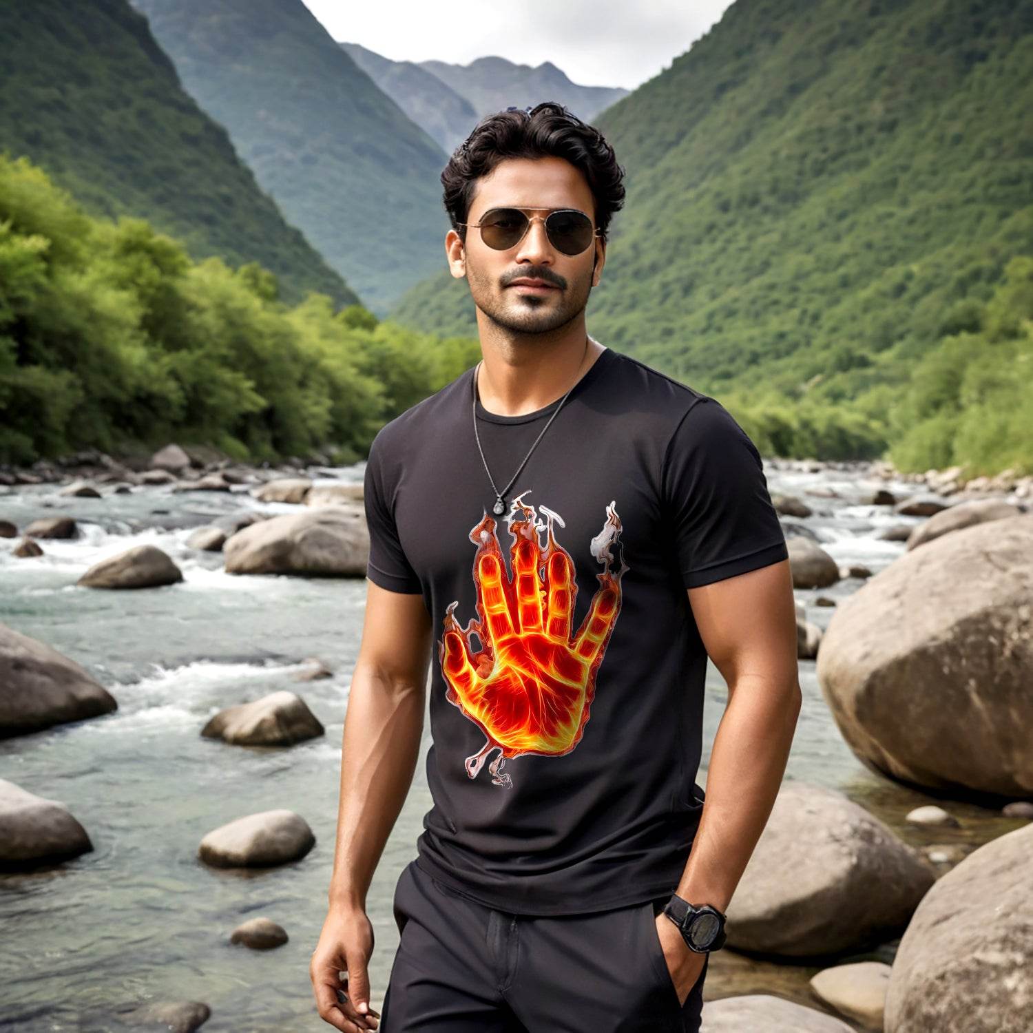 Ghost Rider Fire Hand Theme - Unisex Round Neck Regular Fit 100% Combed Cotton Half Sleeve T-Shirt - Mojilo Mart