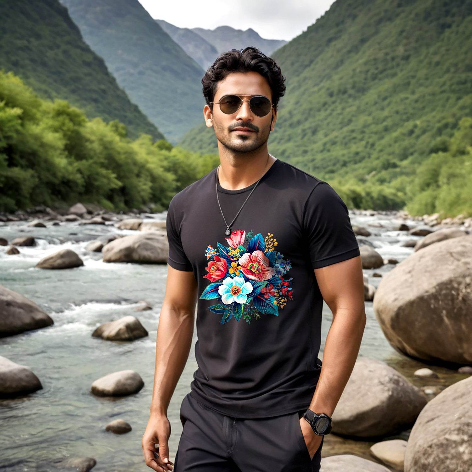 Flowers Bouquet Flower Lover Design - Unisex Round Neck Regular Fit 100% Combed Cotton Half Sleeve T-Shirt - Mojilo Mart
