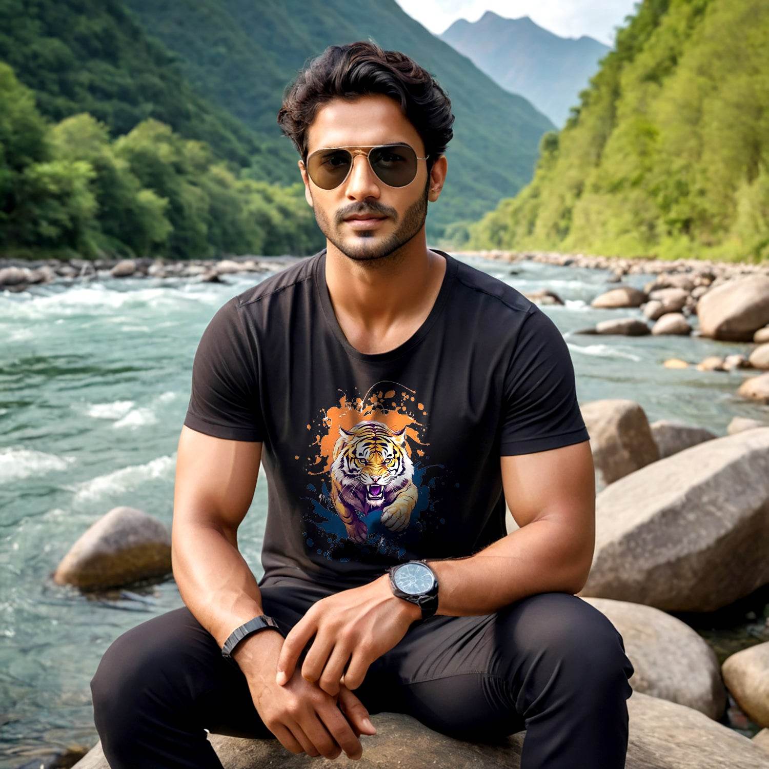 Wild Bengal Tiger Pride Graphic Printed - Unisex Round Neck Regular Fit 100% Combed Cotton Half Sleeve T-Shirt - Mojilo Mart