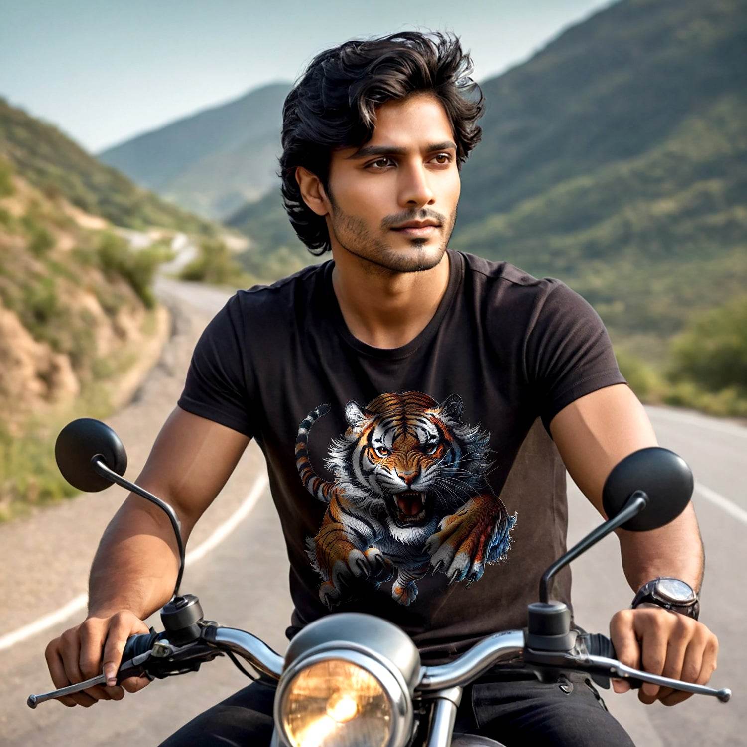 Particles Tiger Design - Unisex Round Neck Regular Fit 100% Combed Cotton Half Sleeve T-Shirt - Mojilo Mart