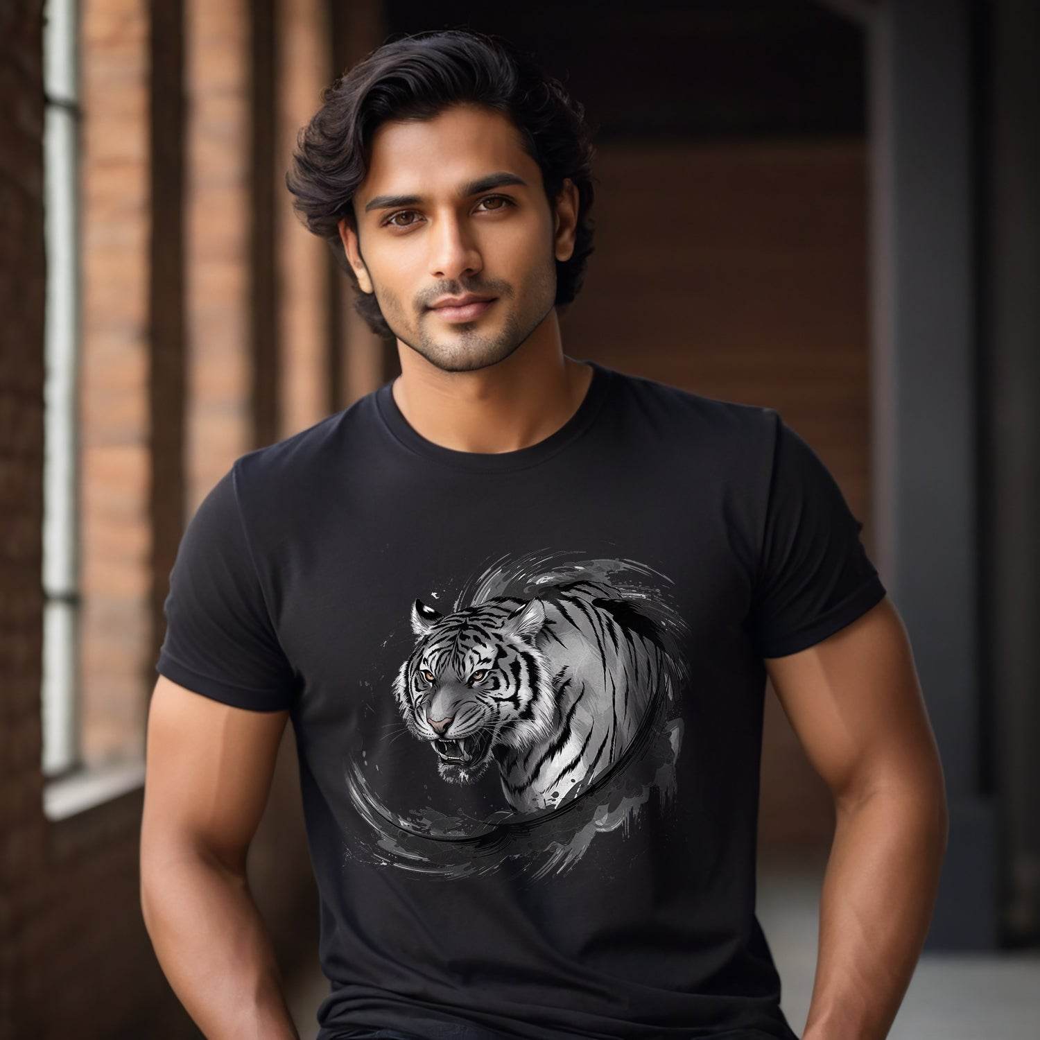 White Tiger Faded Portrait Tee - Unisex Round Neck Regular Fit 100% Combed Cotton Half Sleeve T-Shirt - Mojilo Mart