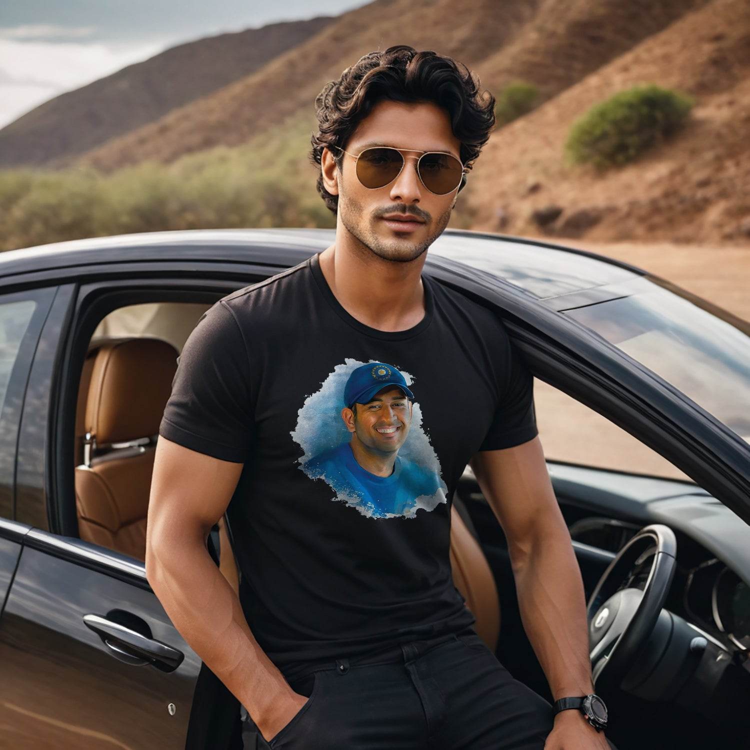 M S Dhoni Wall Poster - Unisex Round Neck Regular Fit 100% Combed Cotton Half Sleeve T-Shirt - Mojilo Mart