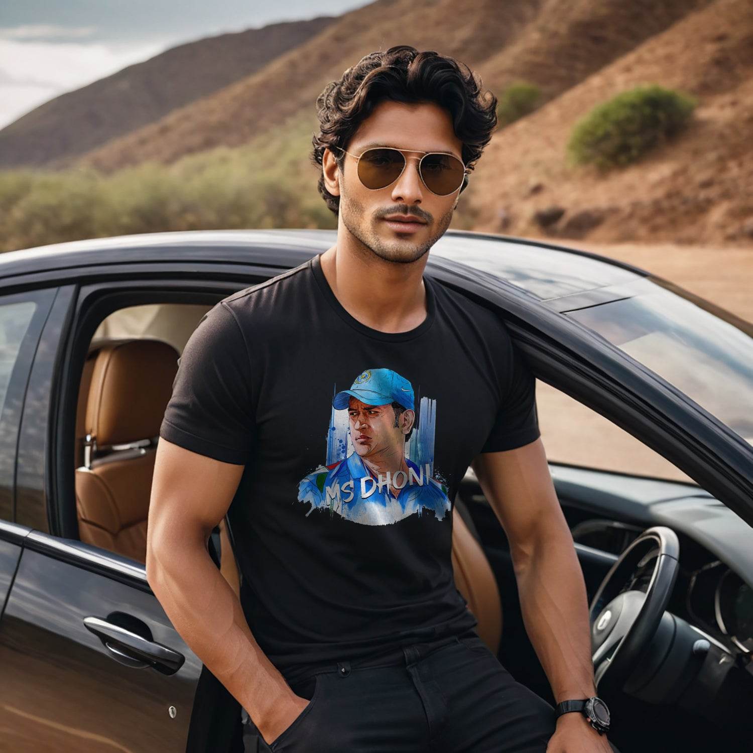 Ms Dhoni Photo Print - Unisex Round Neck Regular Fit 100% Combed Cotton Half Sleeve T-Shirt - Mojilo Mart