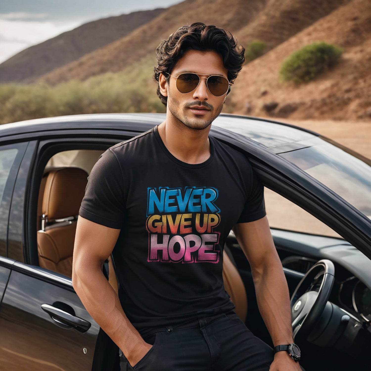 Never Give Up Hope - Unisex Round Neck Regular Fit 100% Combed Cotton Half Sleeve T-Shirt - Mojilo Mart