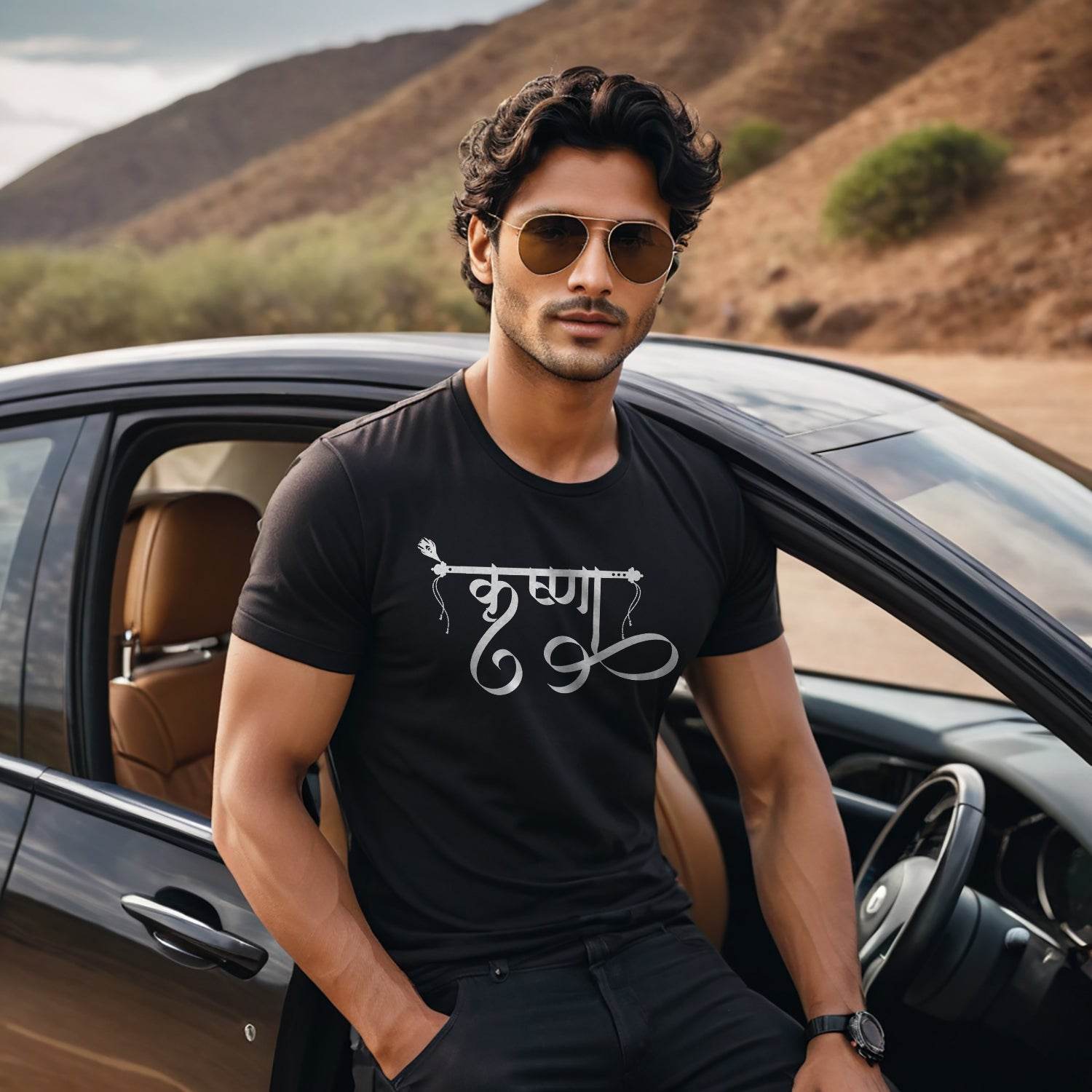 Krishna Desing - Unisex Round Neck Regular Fit 100% Combed Cotton Half Sleeve T-Shirt - Mojilo Mart