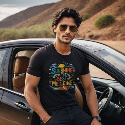 Sunshine Is The Best Medicine - Unisex Round Neck Regular Fit 100% Combed Cotton Half Sleeve T-Shirt - Mojilo Mart