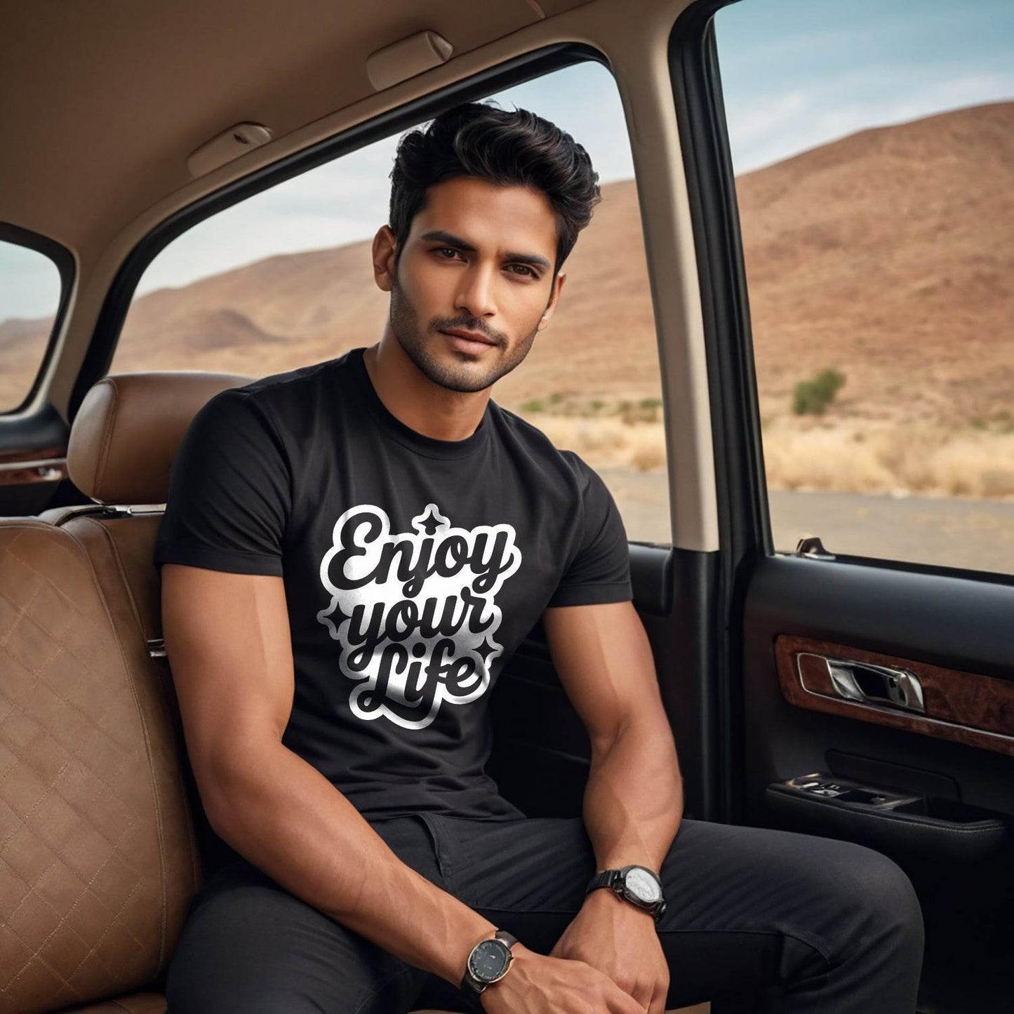 Enjoy Your Life - Unisex Round Neck Regular Fit 100% Combed Cotton Half Sleeve T-Shirt - Mojilo Mart