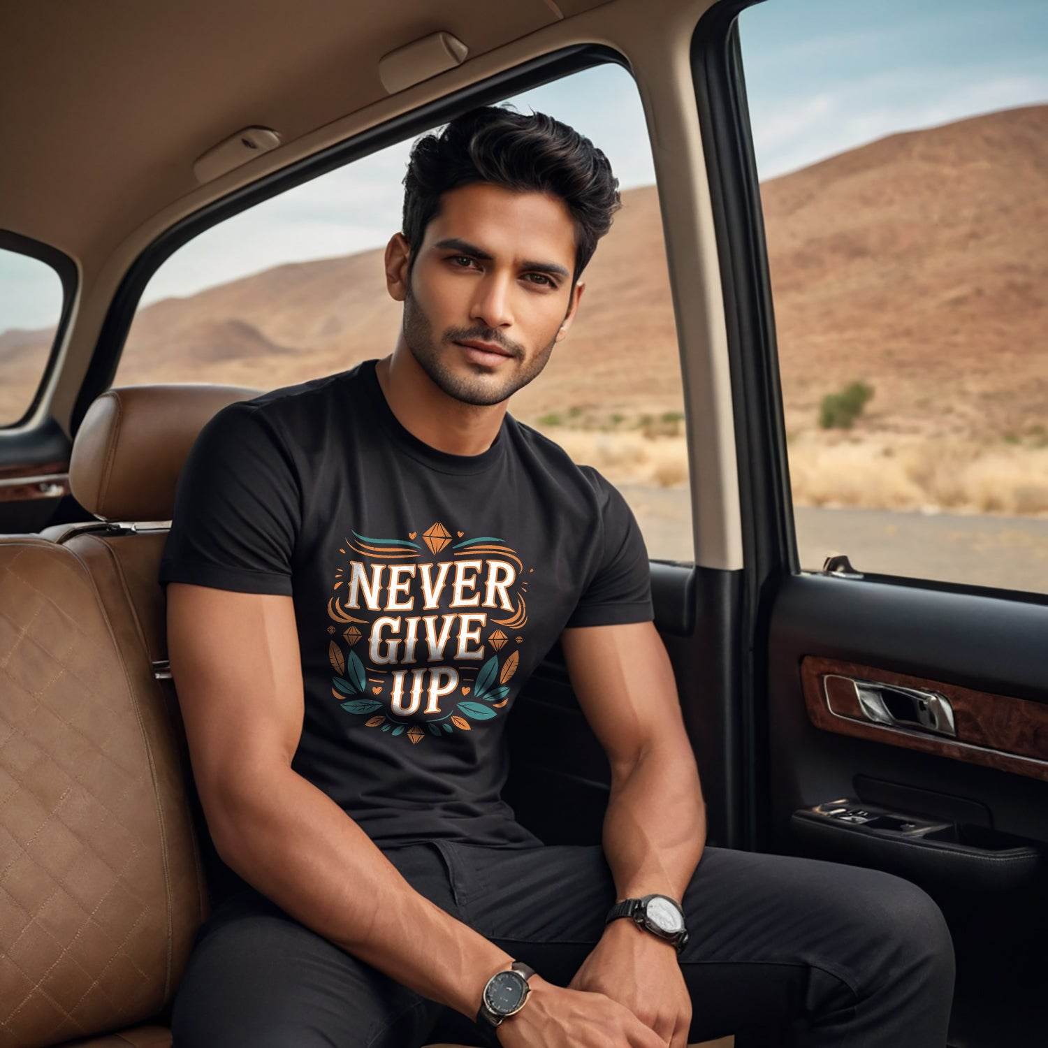 Never Give Up Desing - Unisex Round Neck Regular Fit 100% Combed Cotton Half Sleeve T-Shirt - Mojilo Mart