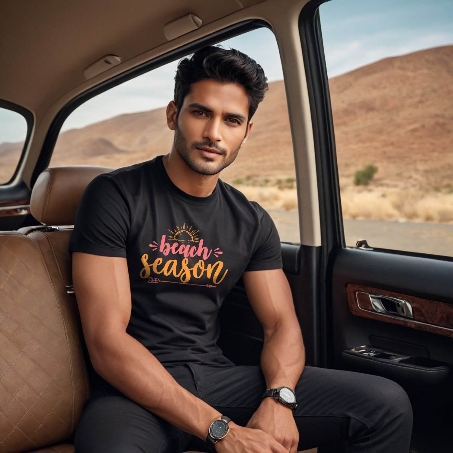 Beach Season Typography - Unisex Round Neck Regular Fit 100% Combed Cotton Half Sleeve T-Shirt - Mojilo Mart