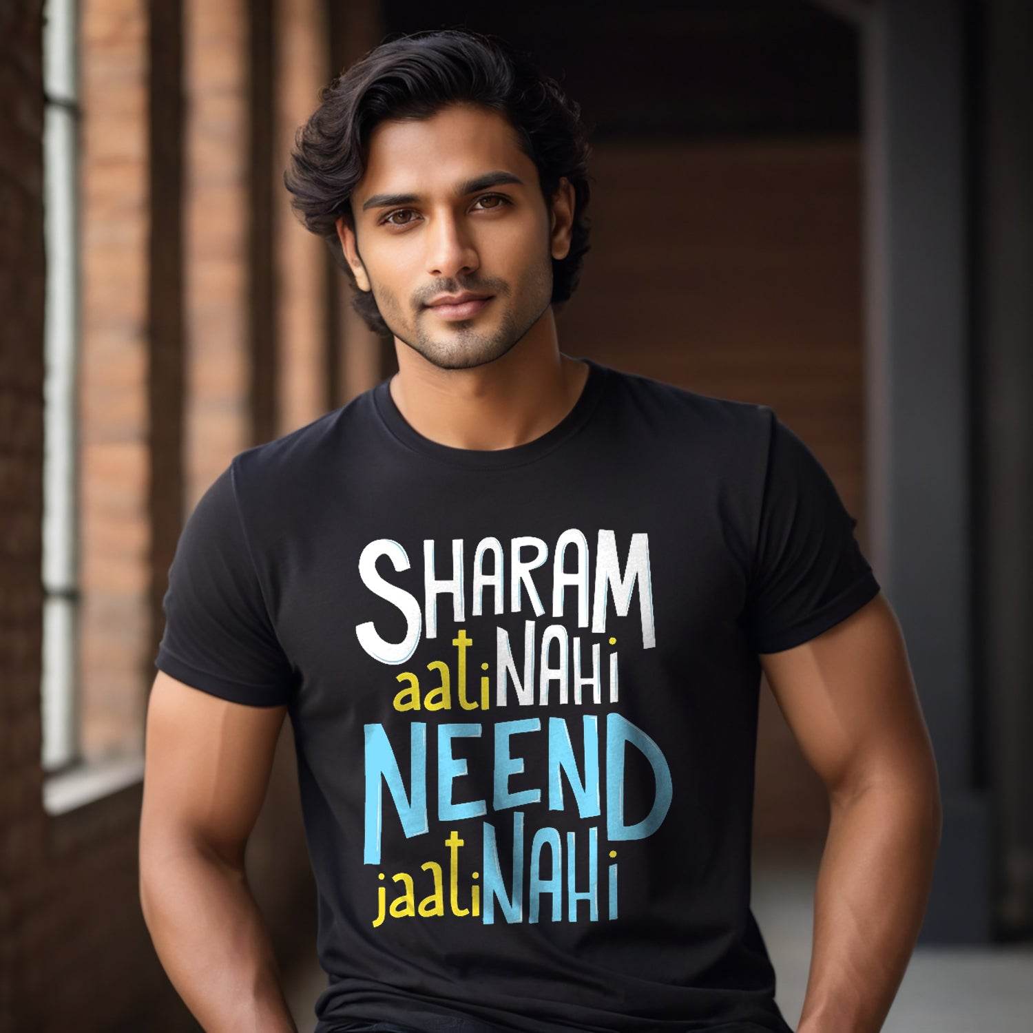 Sharam Aati Nahi Neend Jaati Nahi - Unisex Round Neck Regular Fit 100% Combed Cotton Half Sleeve T-Shirt - Mojilo Mart
