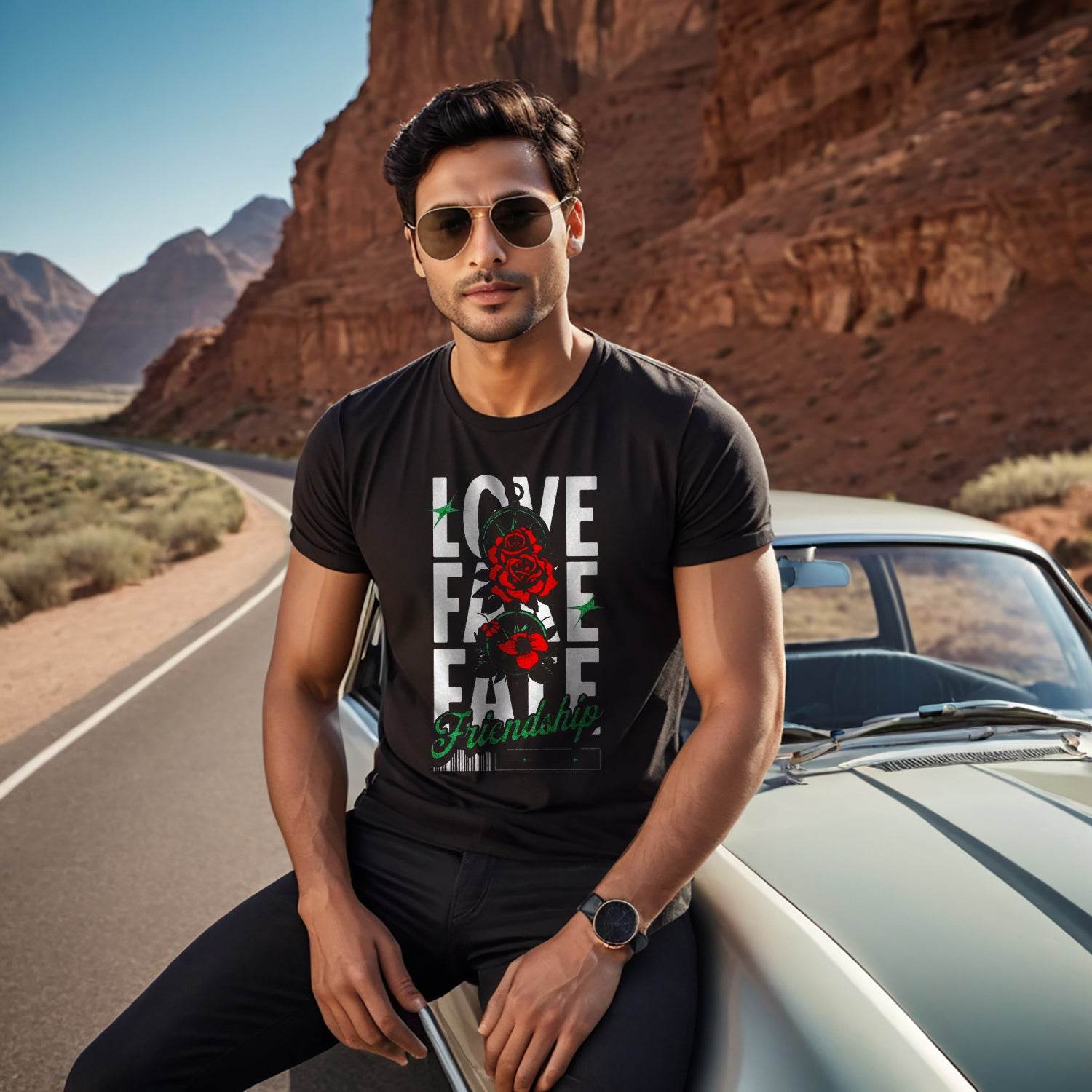 Love Fake Fate Friendship - Unisex Round Neck Regular Fit 100% Combed Cotton Half Sleeve T-Shirt - Mojilo Mart