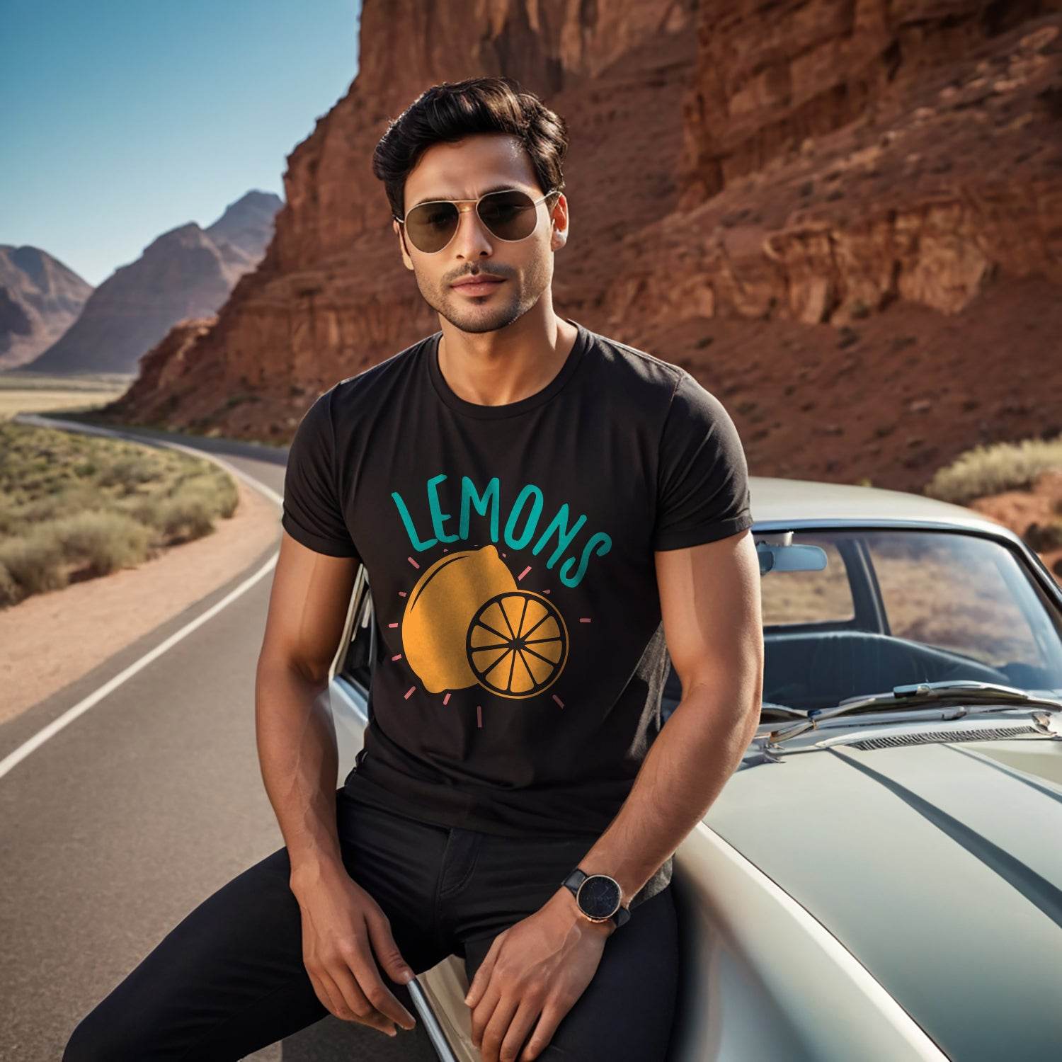 Lemons - Unisex Round Neck Regular Fit 100% Combed Cotton Half Sleeve T-Shirt - Mojilo Mart
