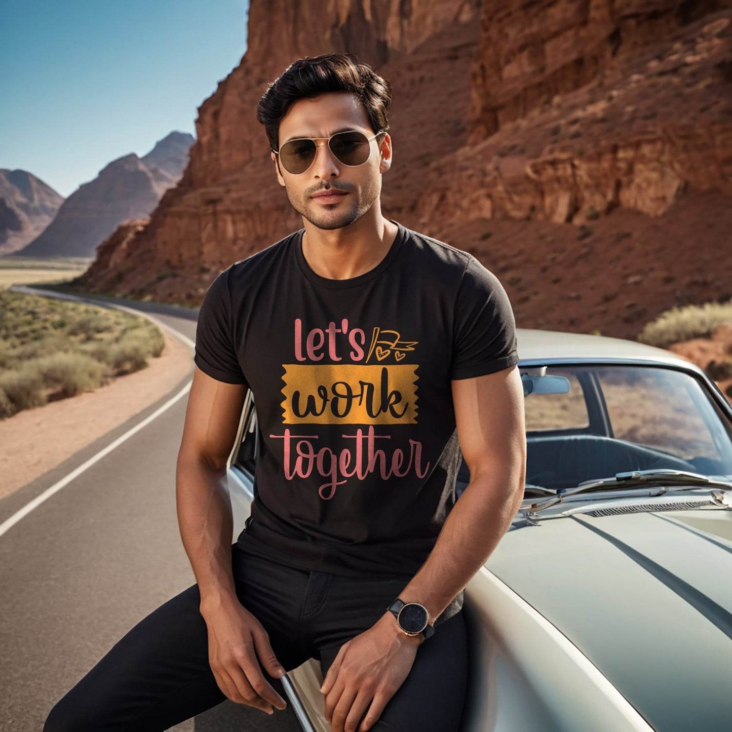 Let's Work Together - Unisex Round Neck Regular Fit 100% Combed Cotton Half Sleeve T-Shirt - Mojilo Mart