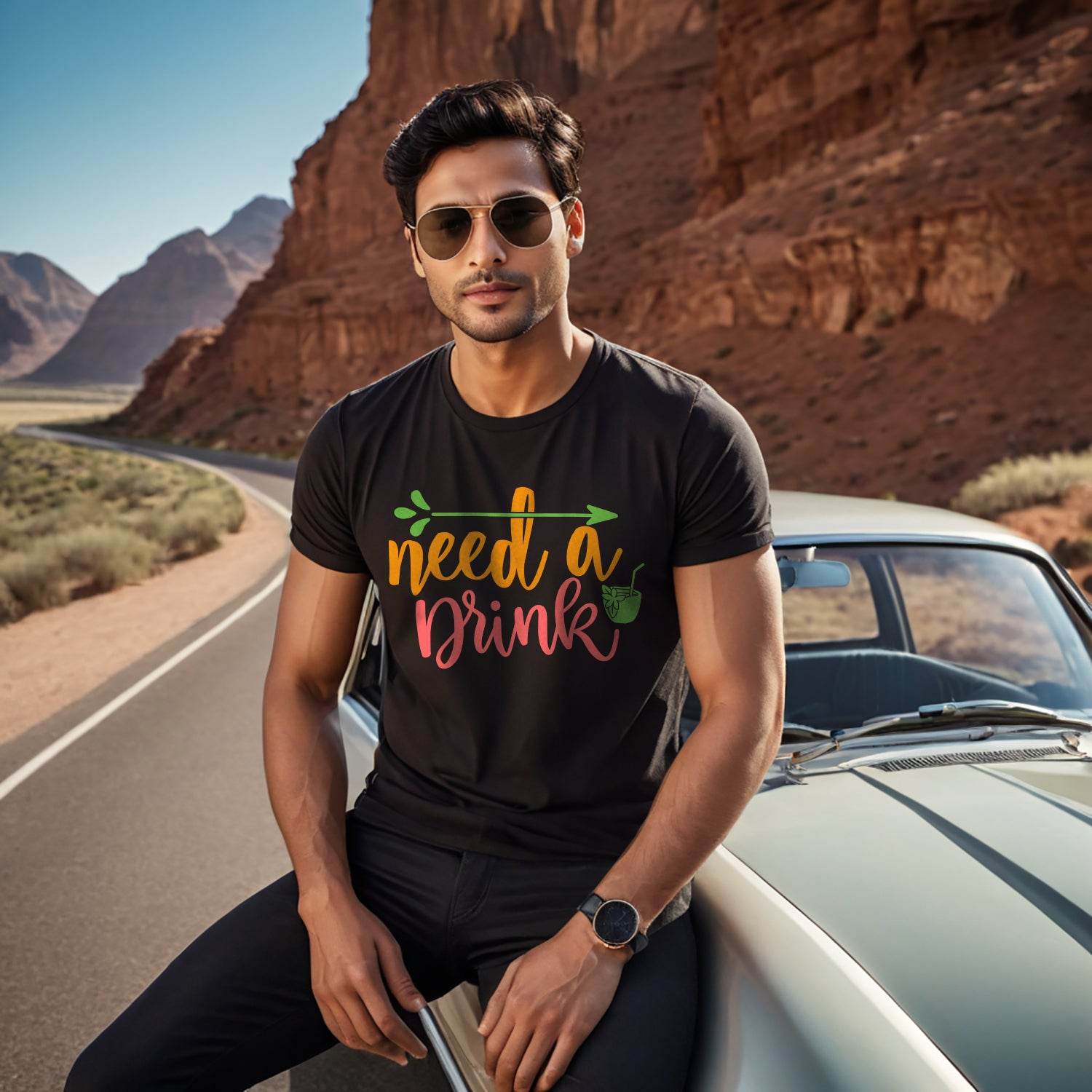 Need A Drink - Unisex Round Neck Regular Fit 100% Combed Cotton Half Sleeve T-Shirt - Mojilo Mart