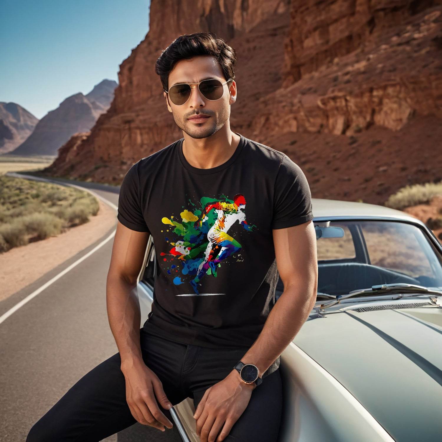 Silhouette Man Running - Unisex Round Neck Regular Fit 100% Combed Cotton Half Sleeve T-Shirt - Mojilo Mart