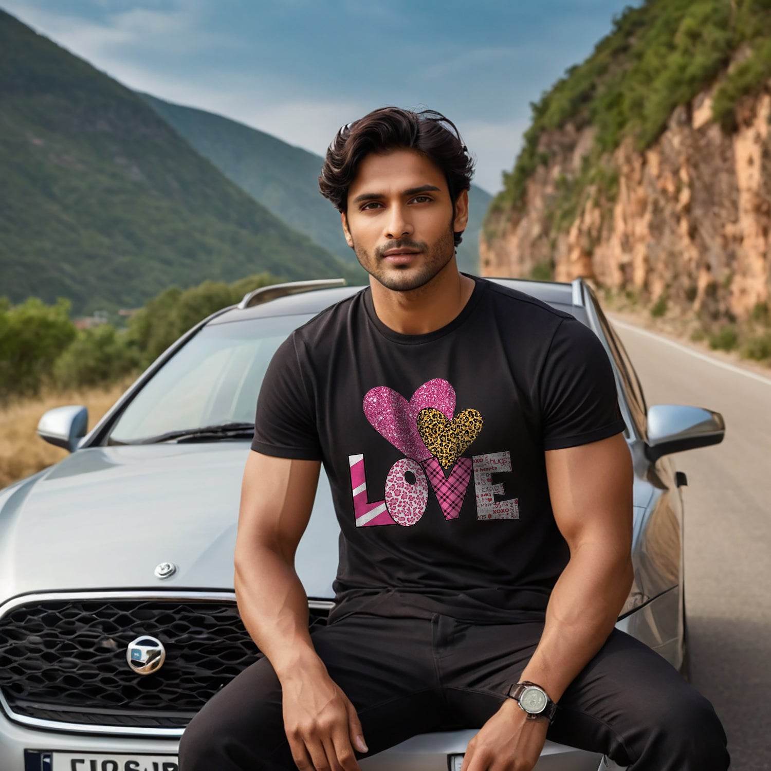 Heart Love - Unisex Round Neck Regular Fit 100% Combed Cotton Half Sleeve T-Shirt - Mojilo Mart